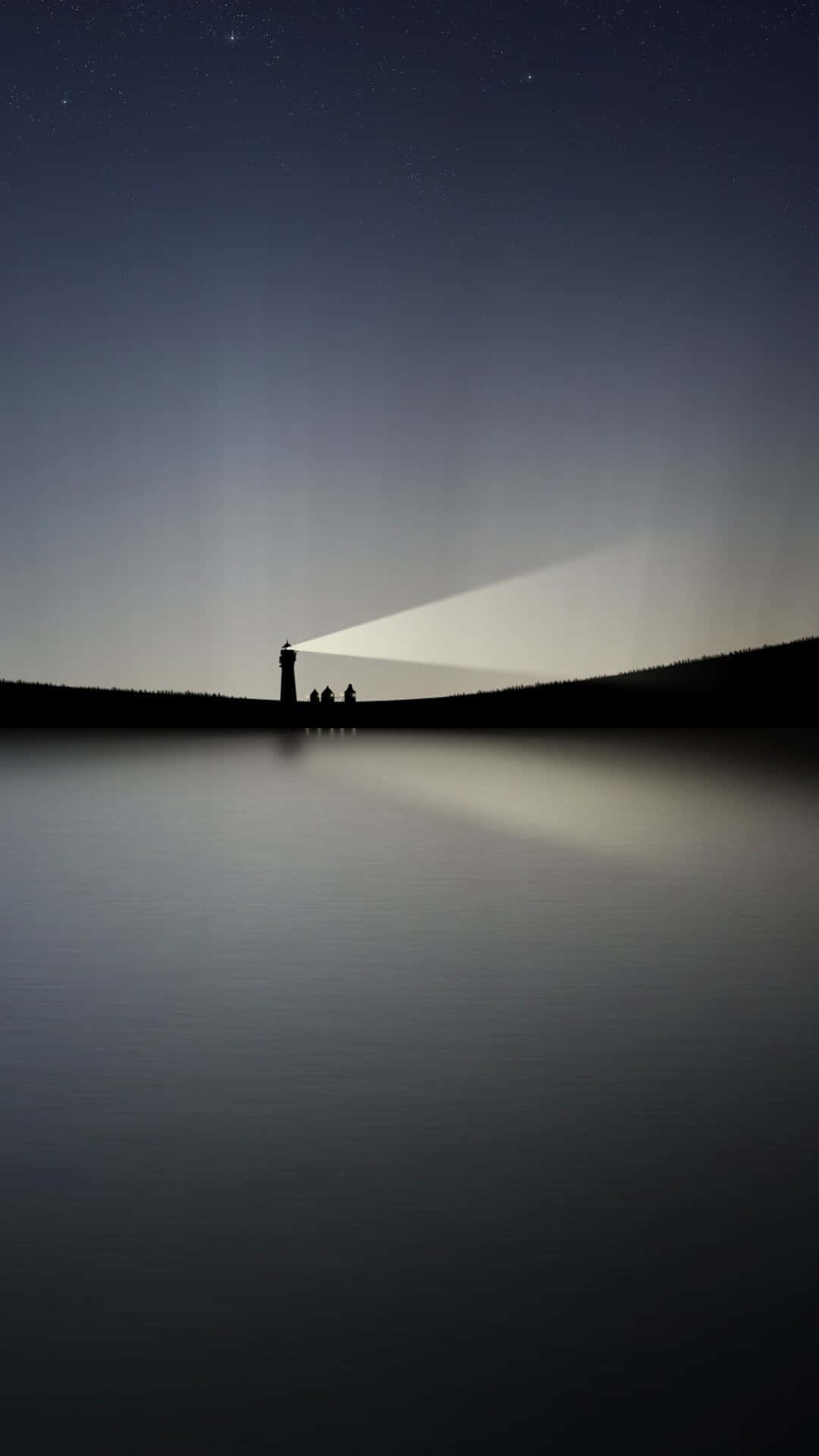 lighthouse, calm lake, starry night sky, Full HD Phone Wallpaper