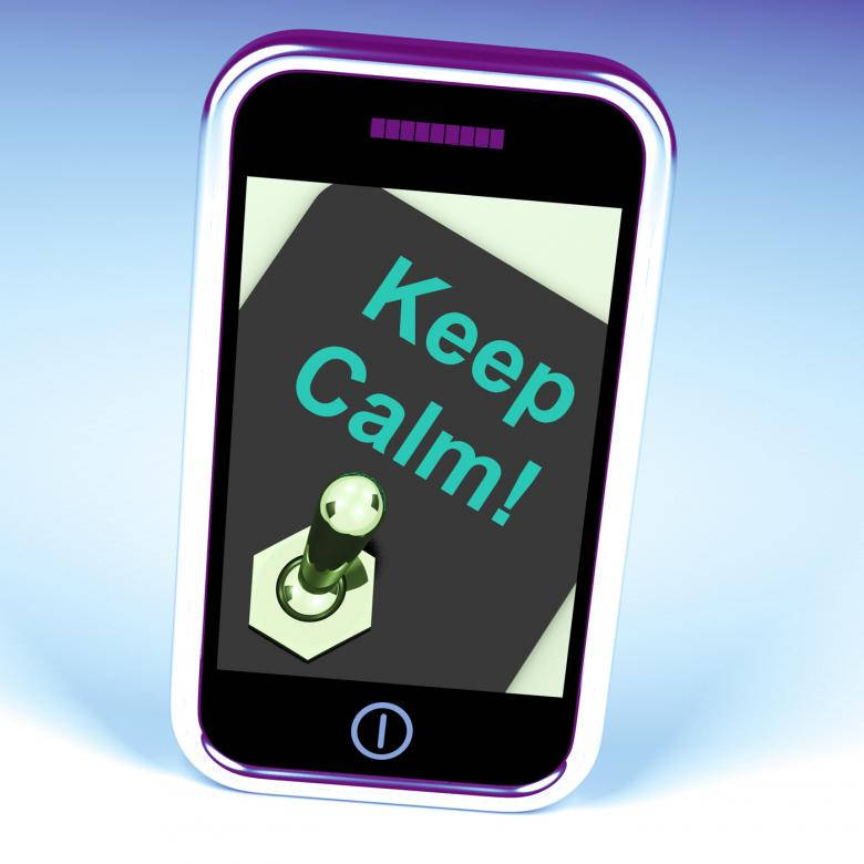 Keep Calm!, joystick graphic, gradient blue background, SD Desktop Wallpaper