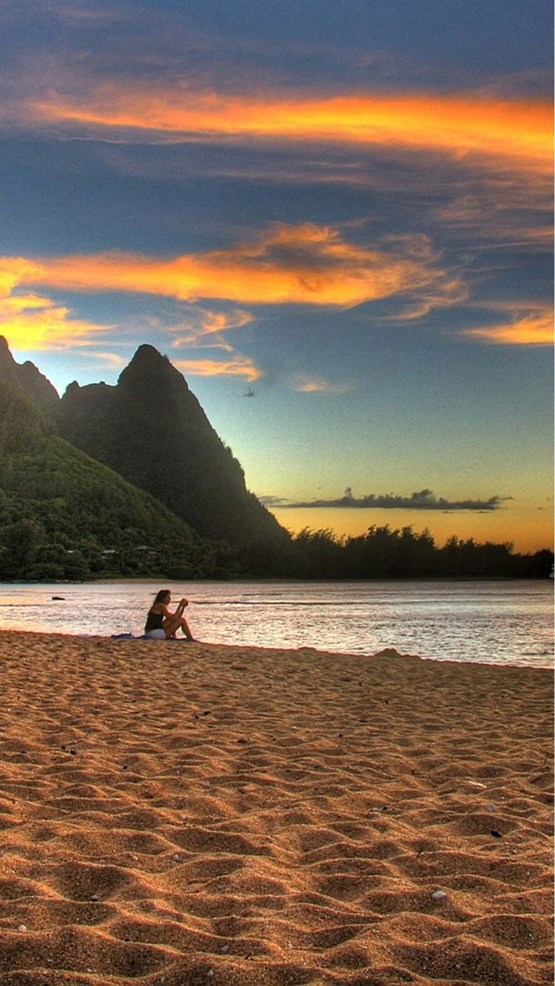iPhone, sunset, textured sandy beach, Full HD Phone Wallpaper