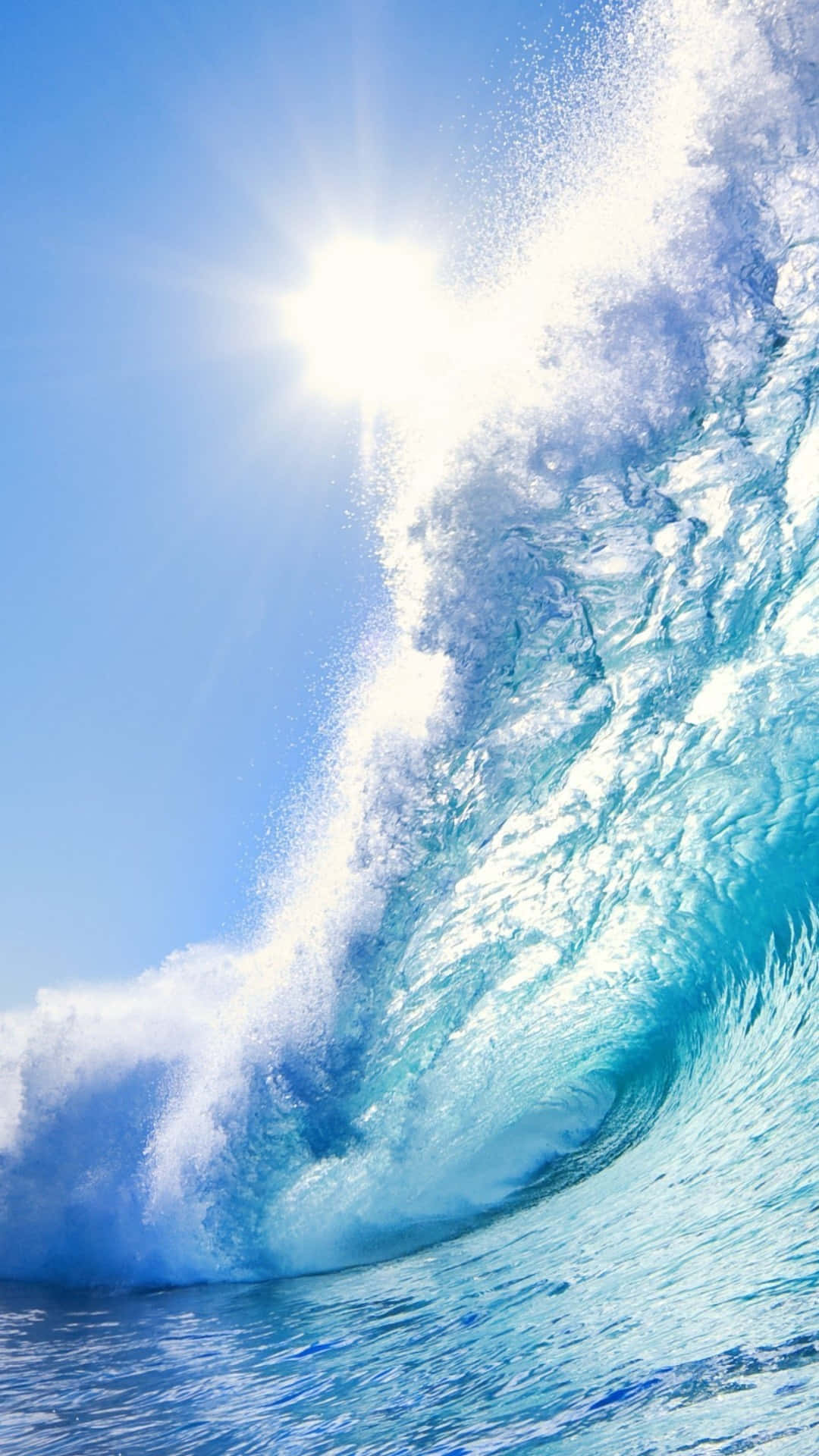turquoise ocean wave, blazing sun, sparkling spray, Full HD Phone Wallpaper