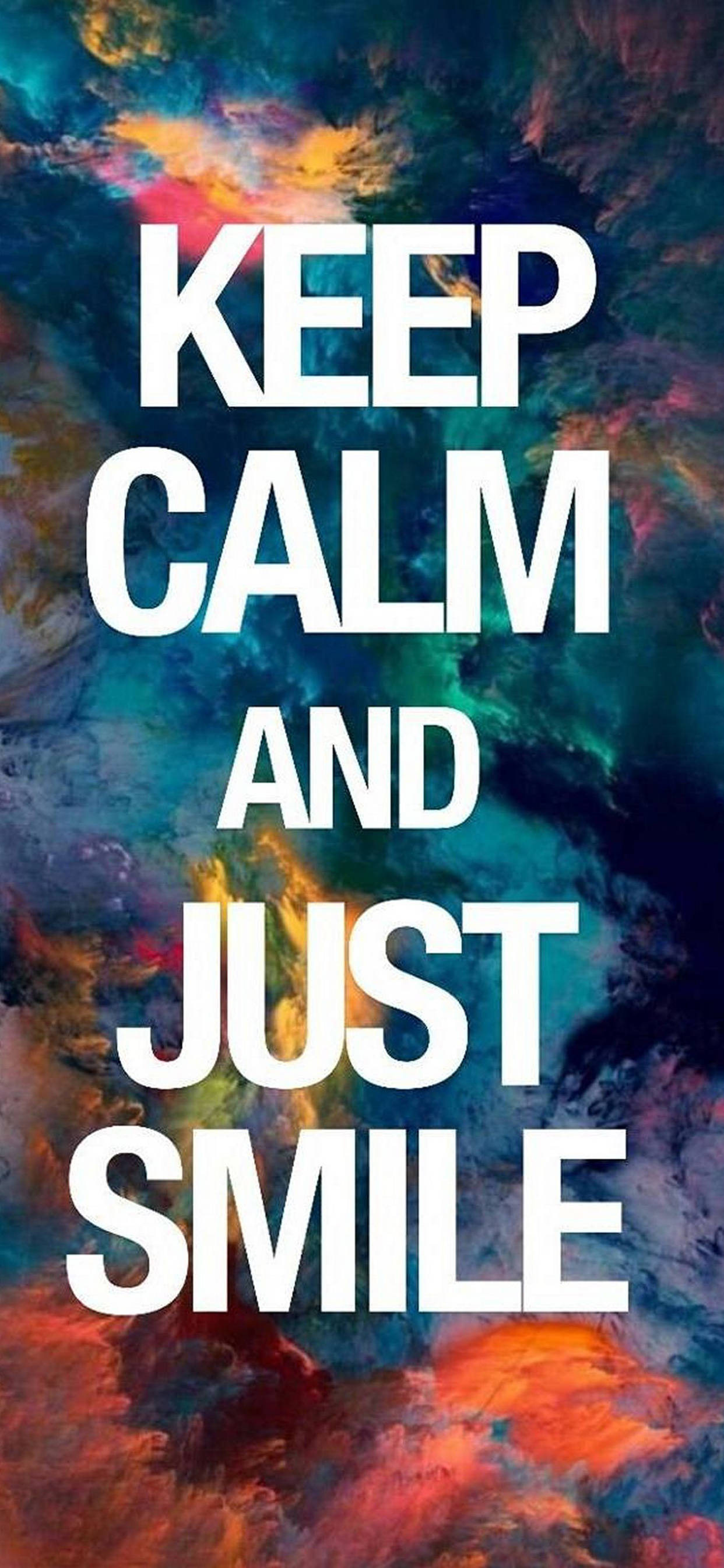 KEEP CALM AND JUST SMILE, cosmic nebula, swirling blues, 2K Phone Wallpaper