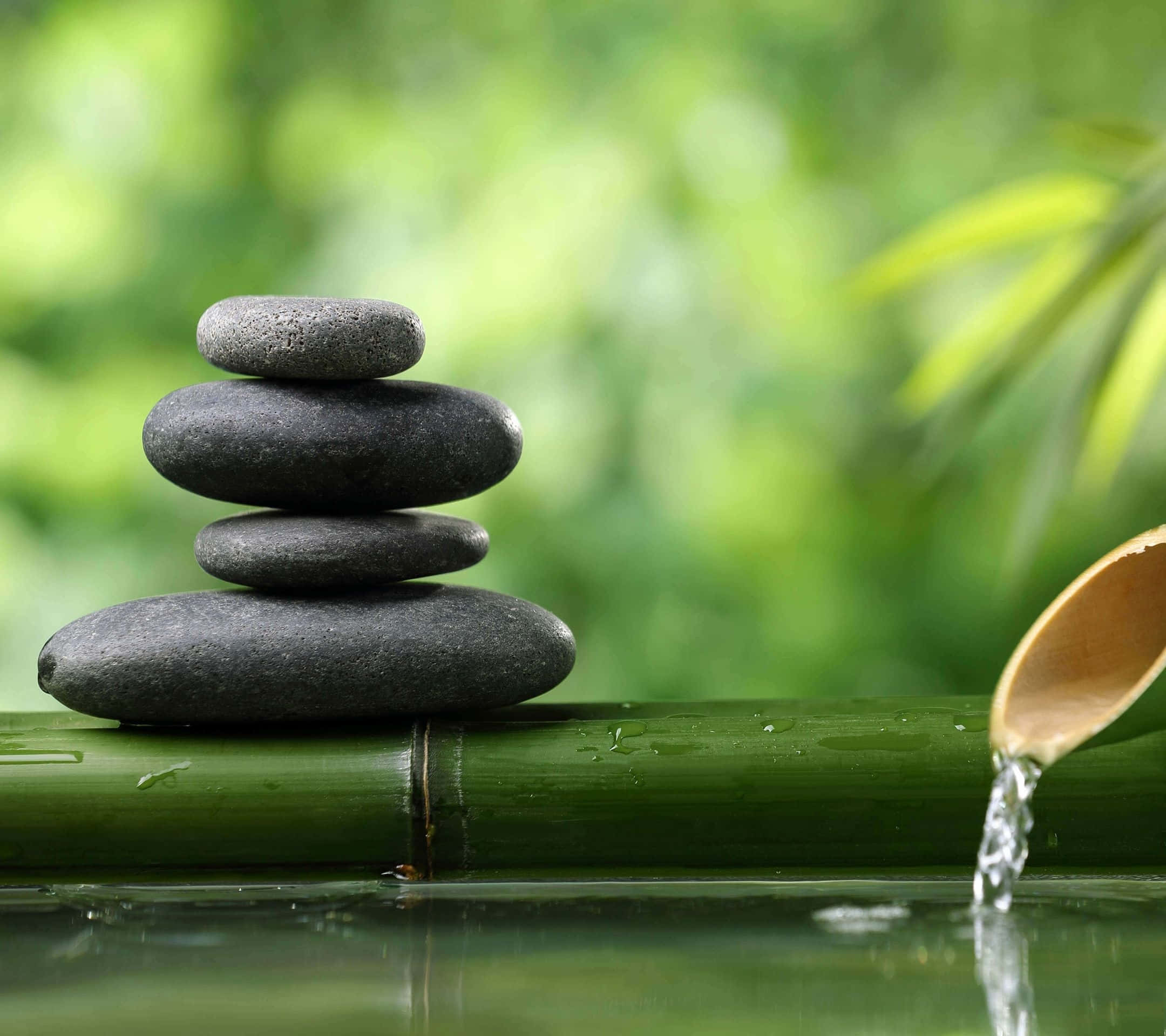 Zen Desktop, flowing water, bamboo log, Full HD Desktop Wallpaper
