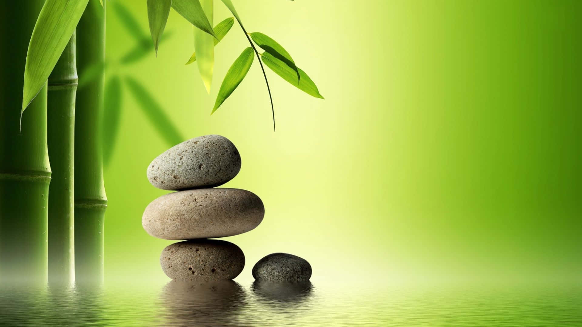 zen desktop stone stack, bamboos, calm water, Full HD Desktop Wallpaper