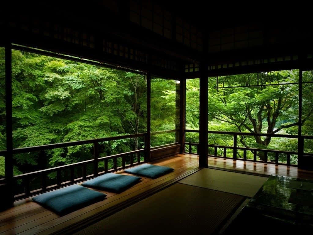 Zen Desktop, traditional Japanese room, wooden floors, SD Desktop Wallpaper