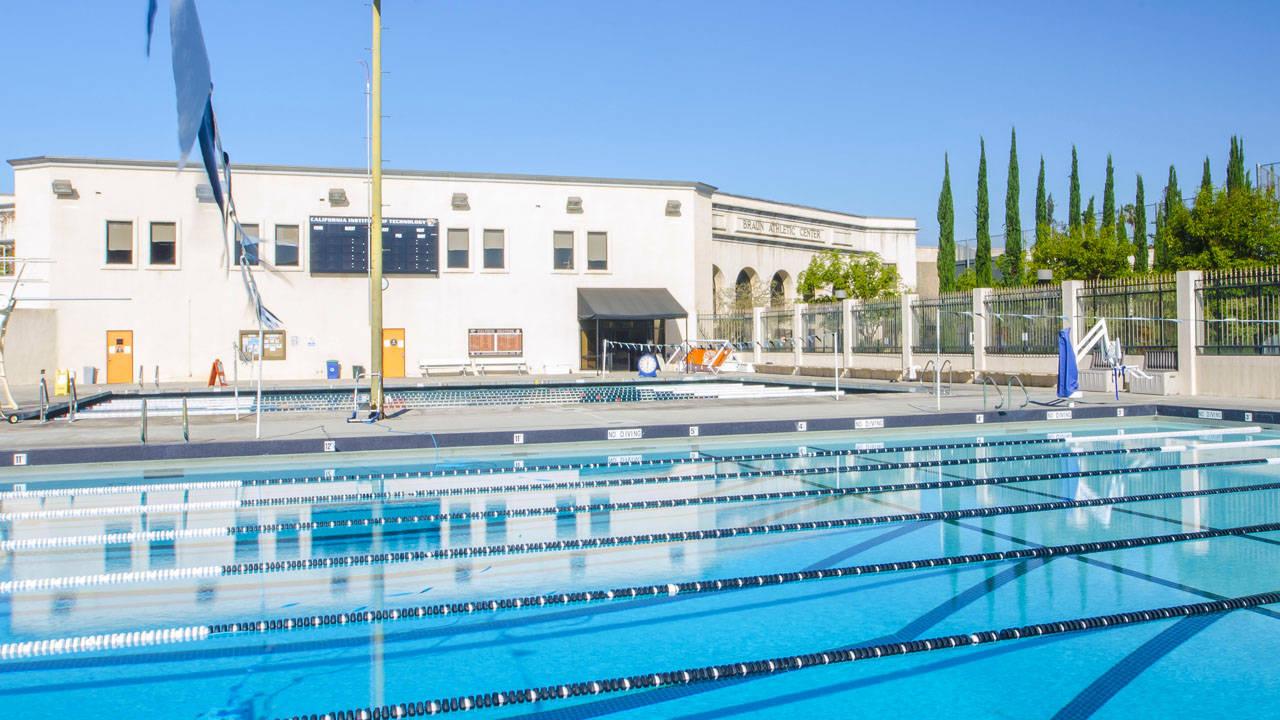 swimming pool, Caltech, clear blue water lanes, HD Desktop Wallpaper