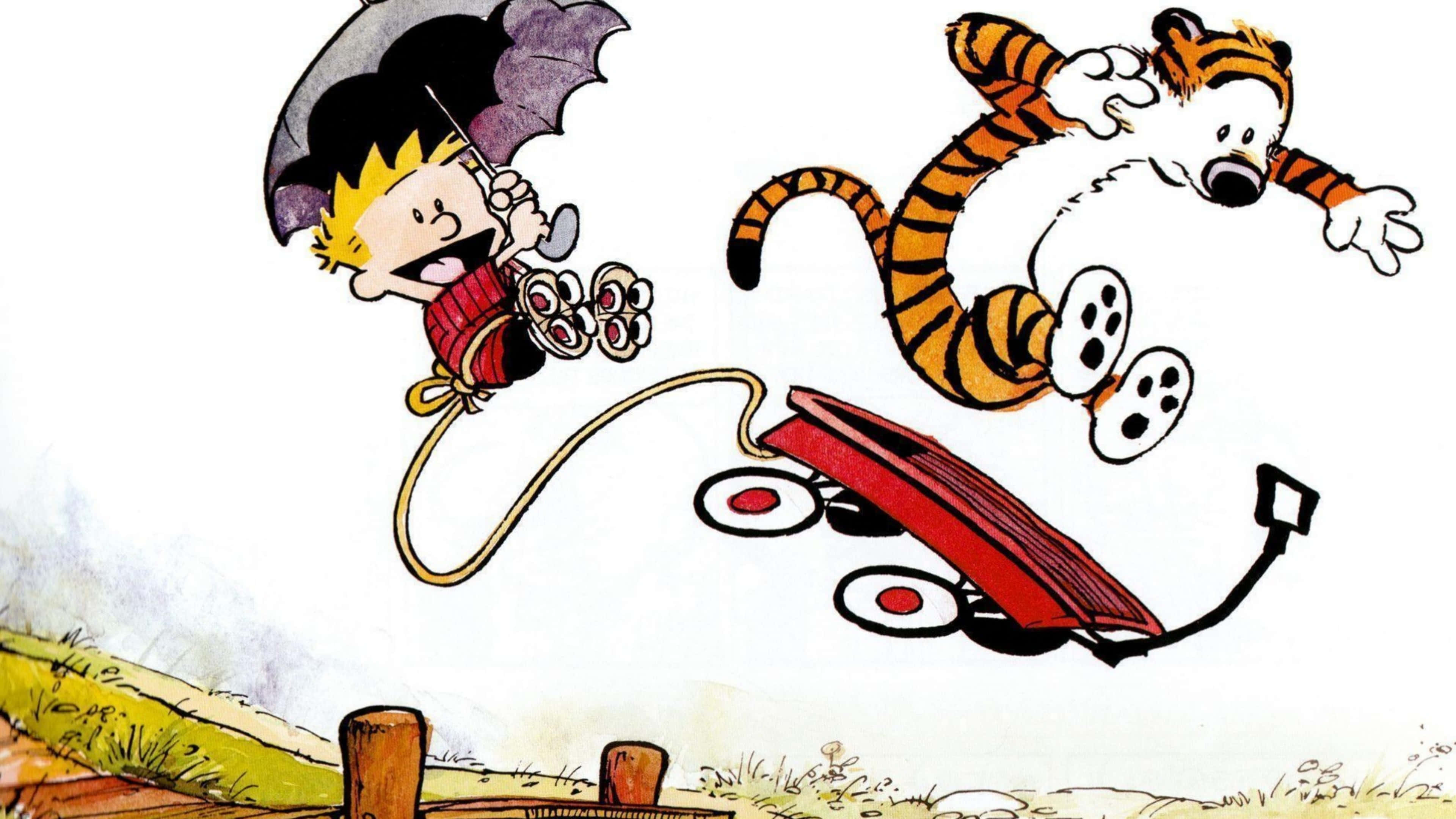 Calvin And Hobbes, tiger, boy, 4K Desktop Wallpaper
