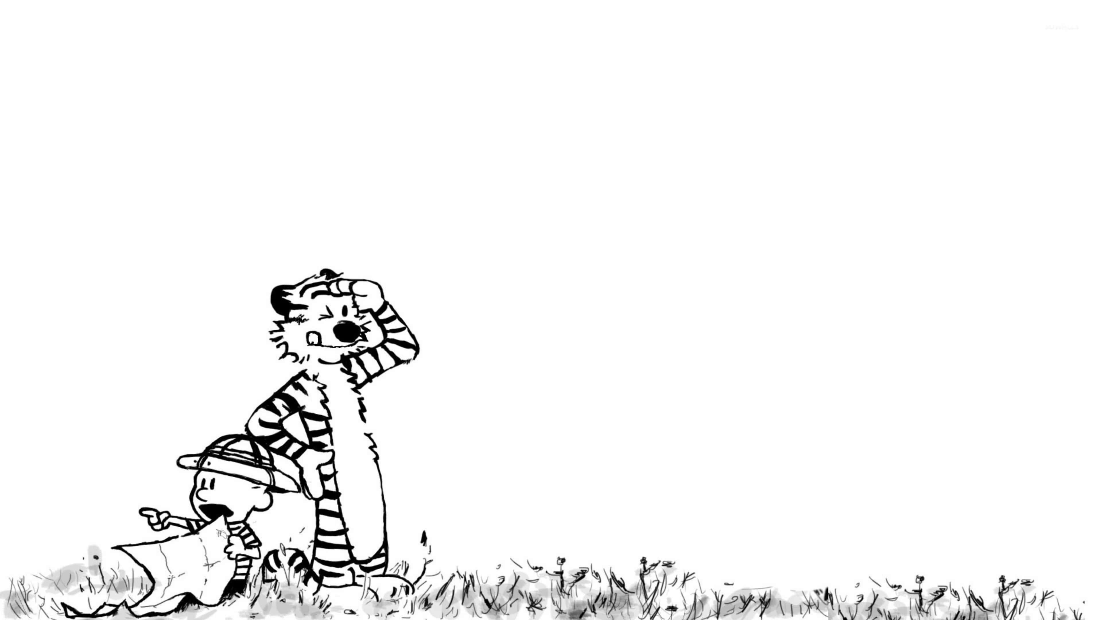 Calvin and Hobbes, 4K, grassy field, 4K Desktop Wallpaper