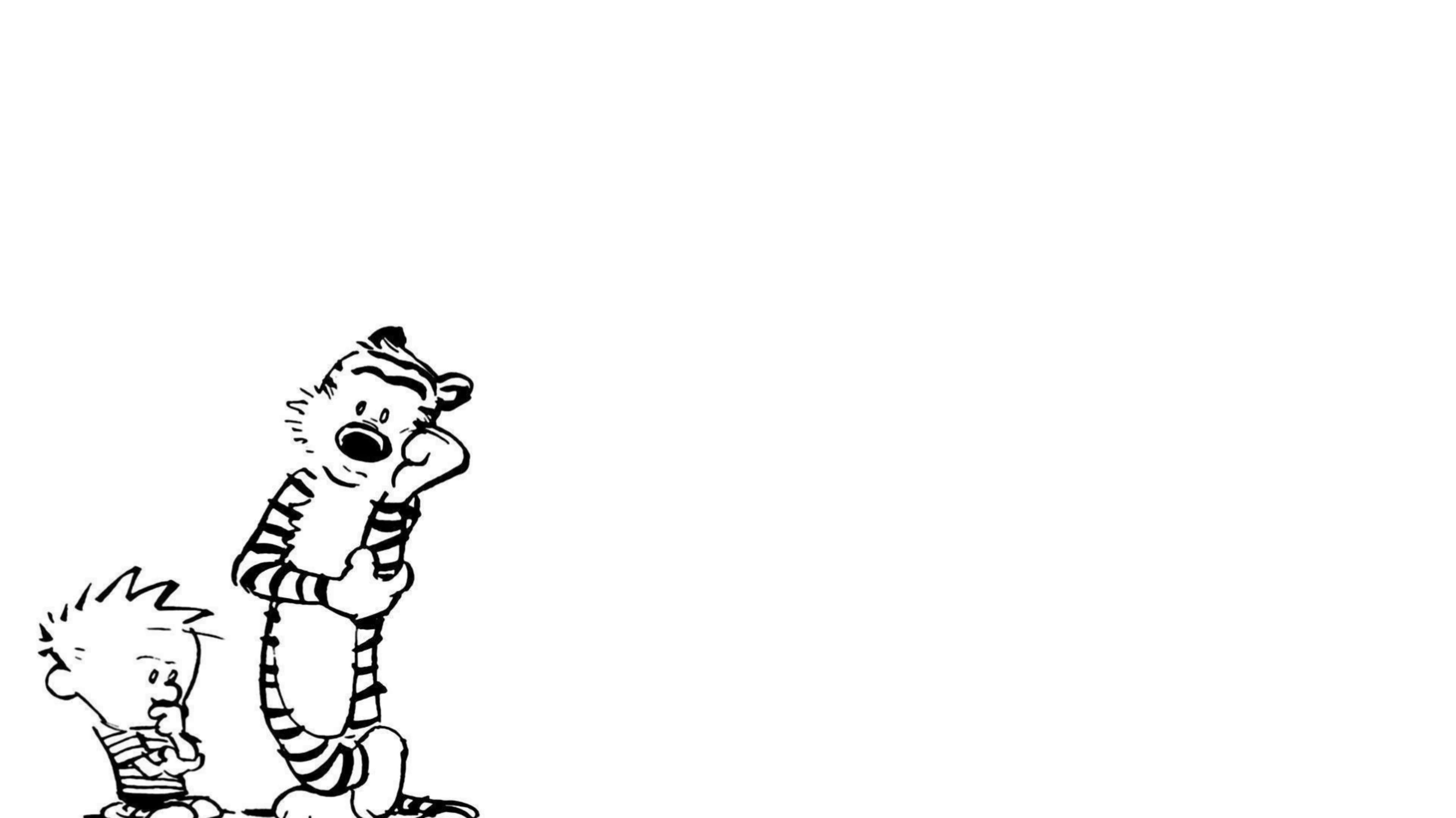Calvin and Hobbes, black and white, minimalist style, 4K Desktop Wallpaper