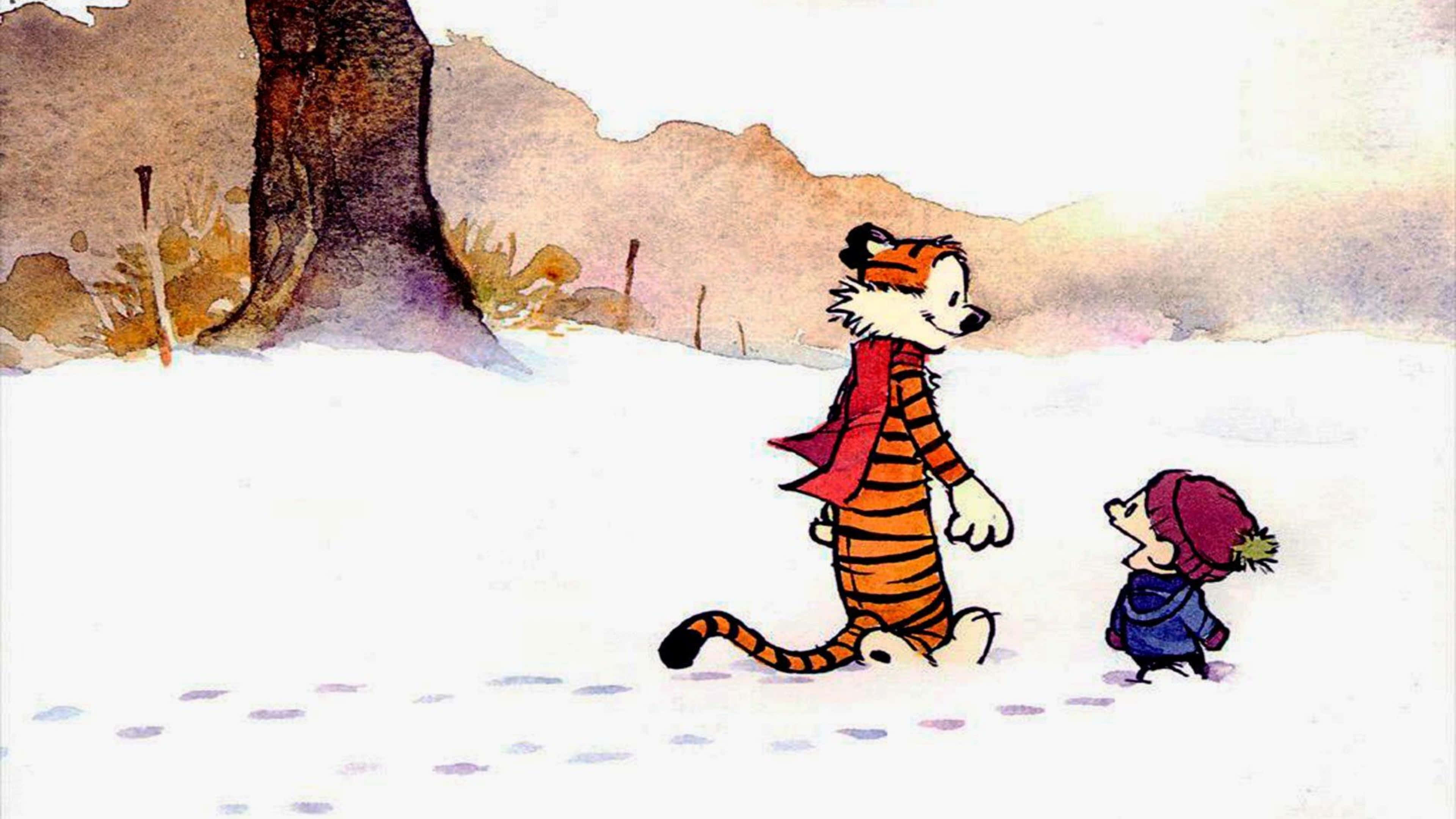 Calvin And Hobbes, tiger, snowy woods, 4K Desktop Wallpaper