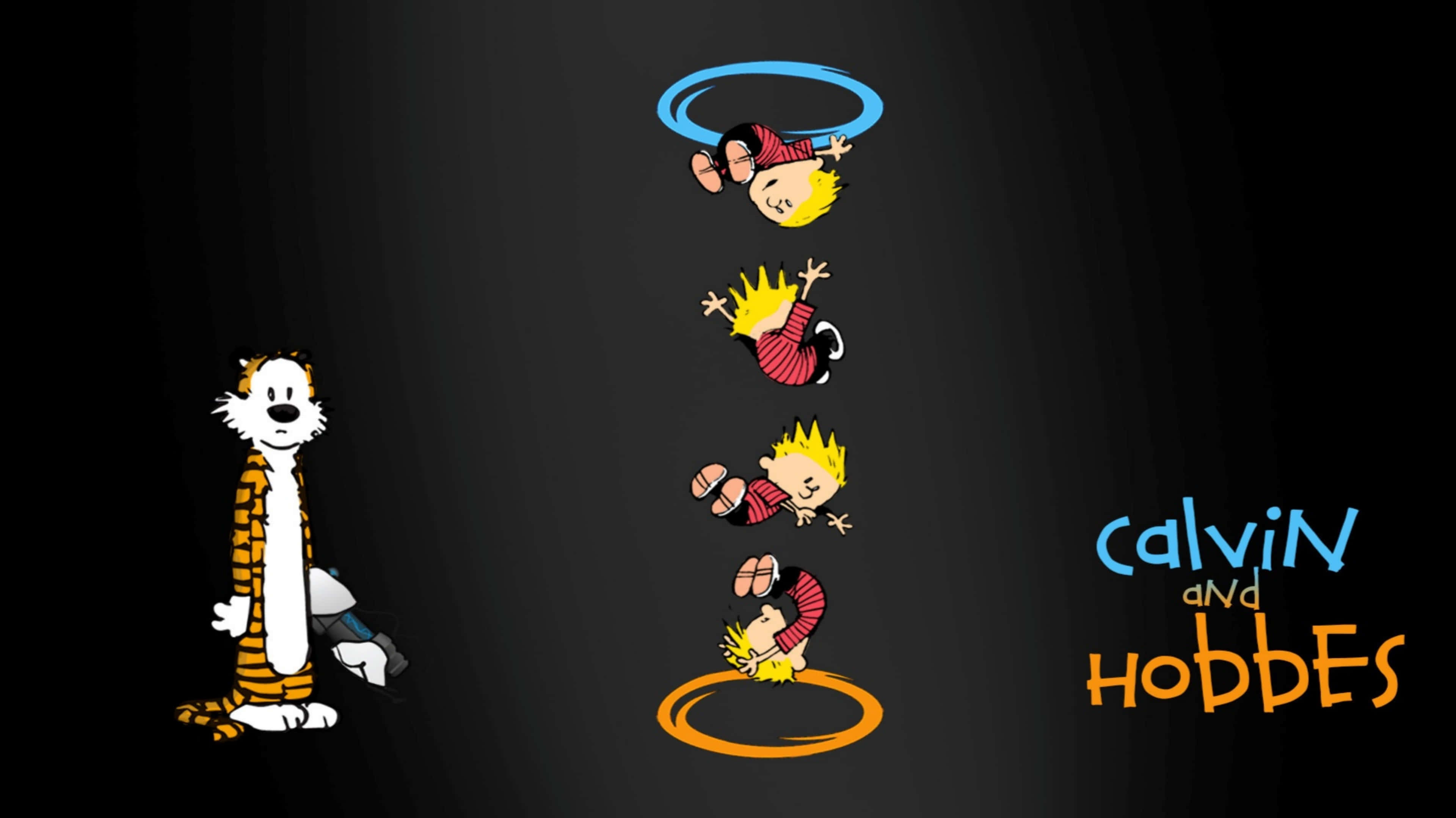 Calvin and Hobbes, cartoon characters, vertical line, 4K Desktop Wallpaper
