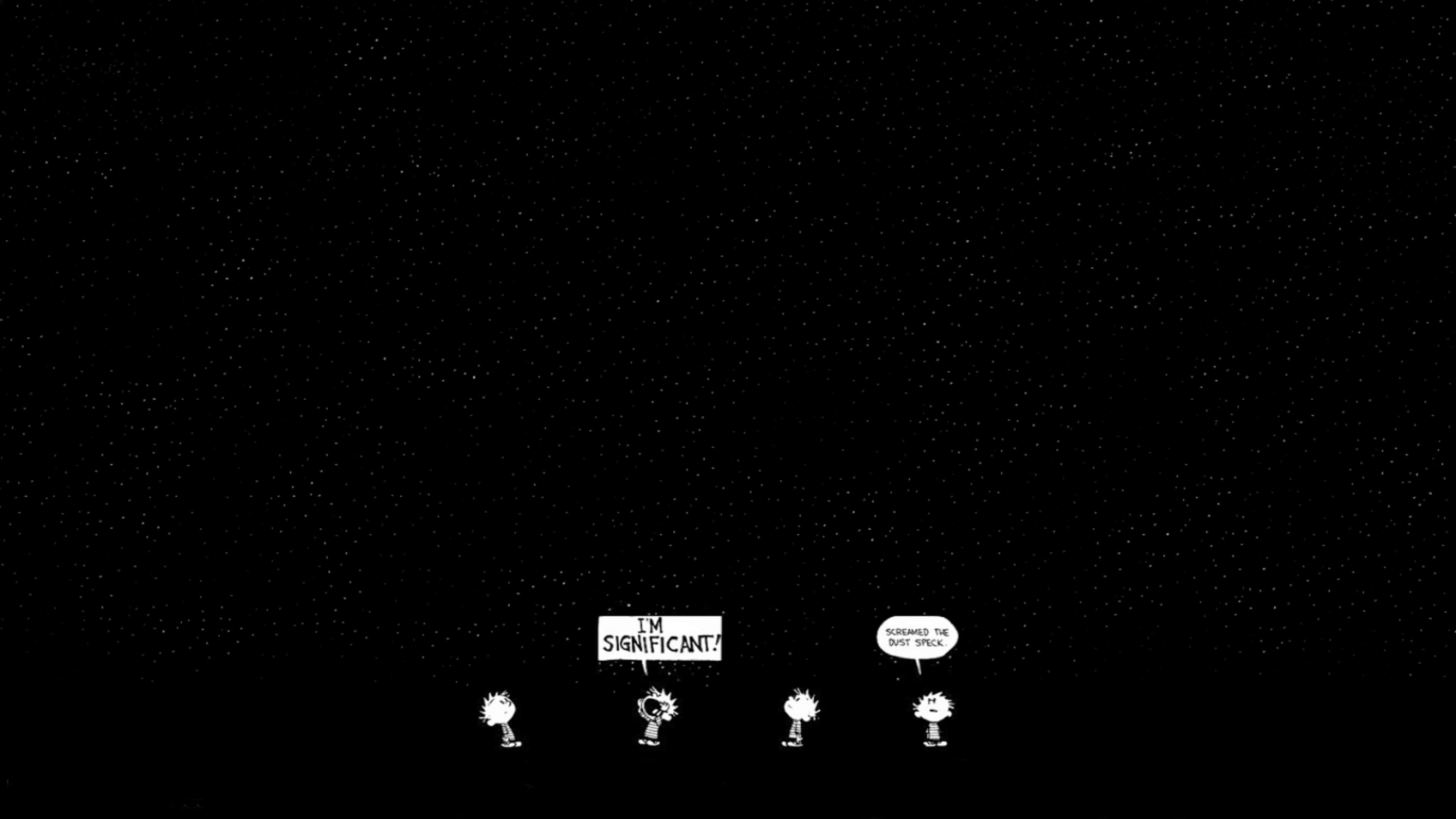 Calvin And Hobbes 4K, starry black sky, speech bubbles, 4K Desktop Wallpaper