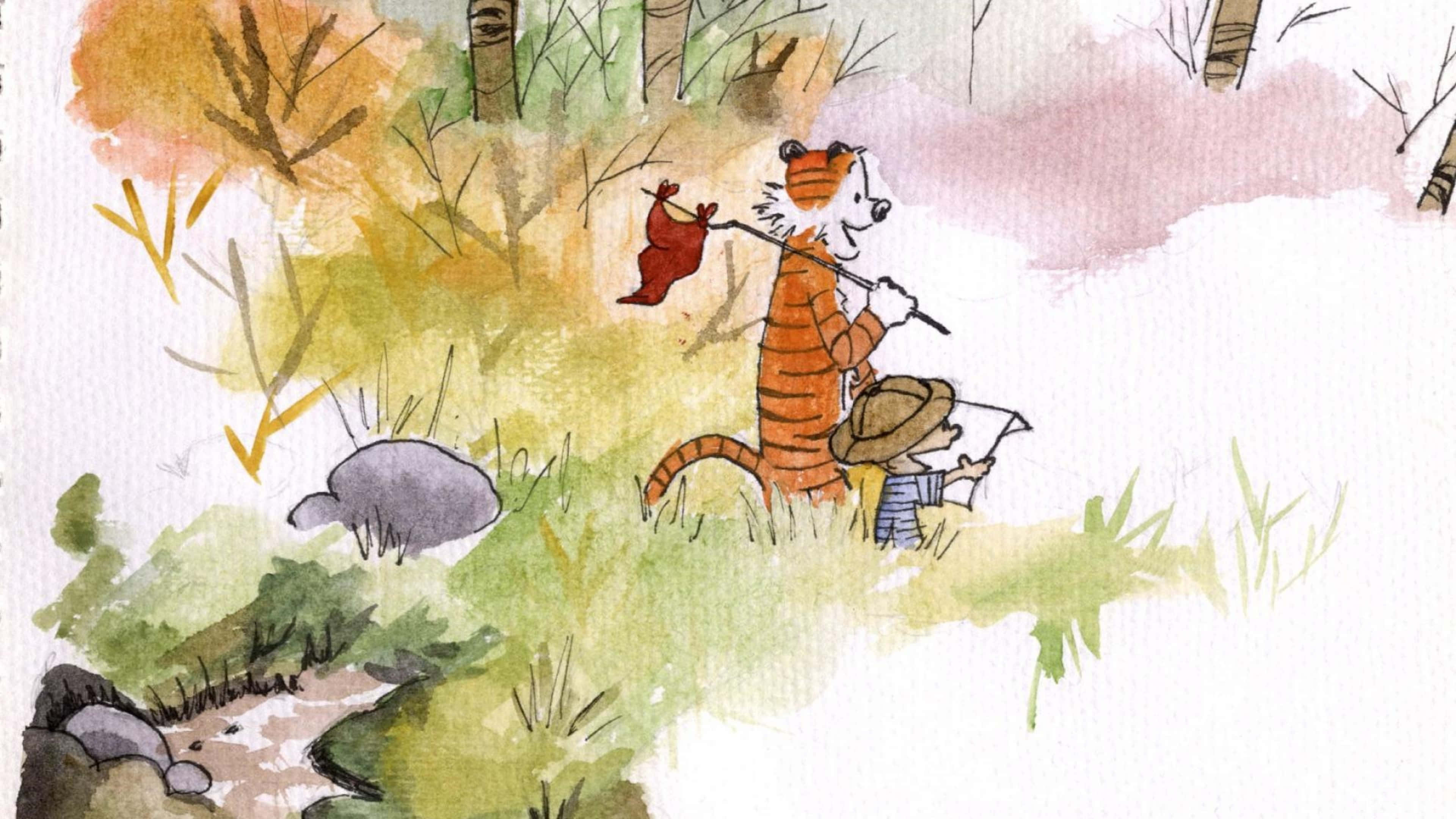 Calvin And Hobbes 4K, tiger, boy, 4K Desktop Wallpaper