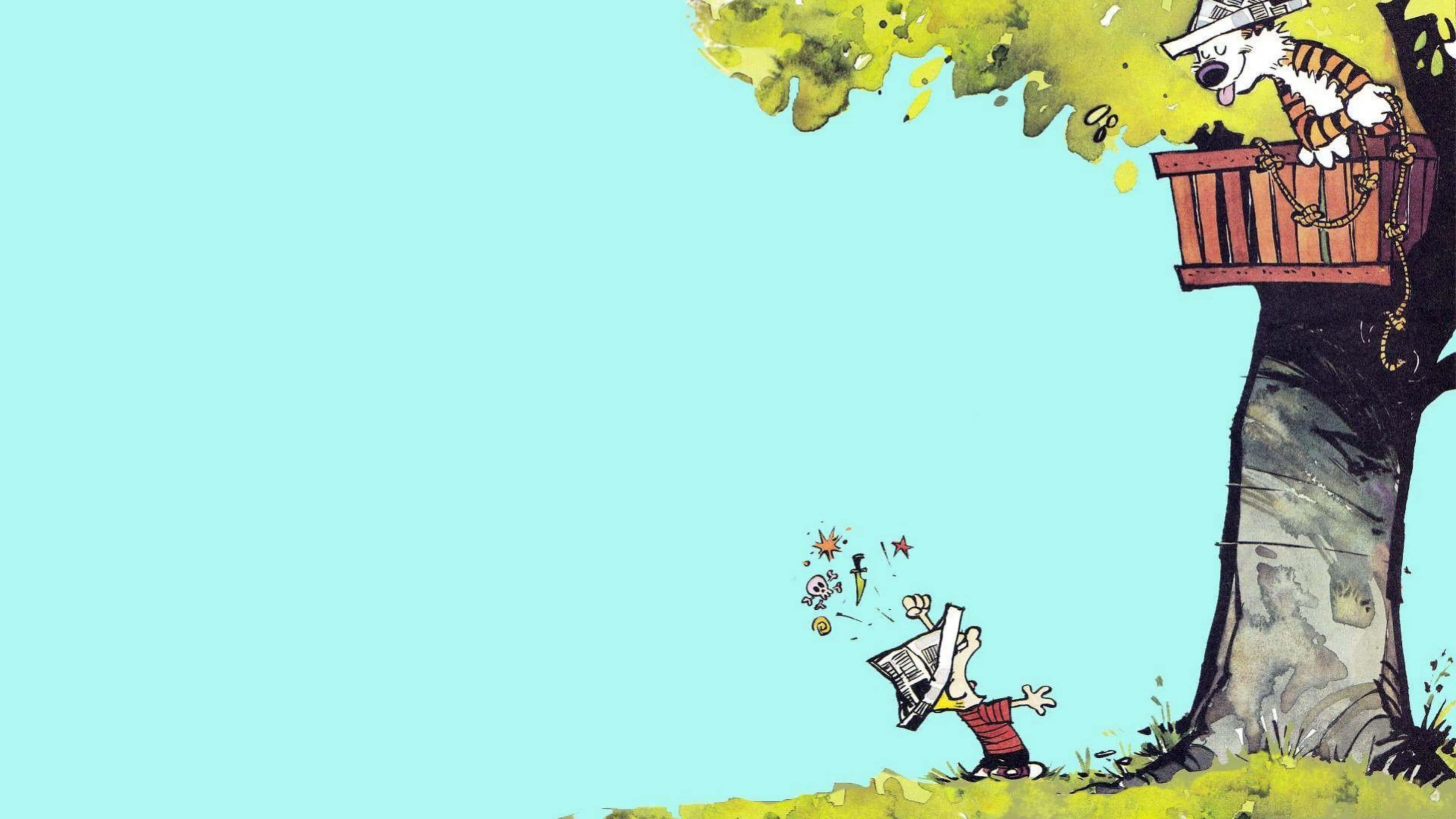 Calvin And Hobbes, cat, boy, 4K Desktop Wallpaper