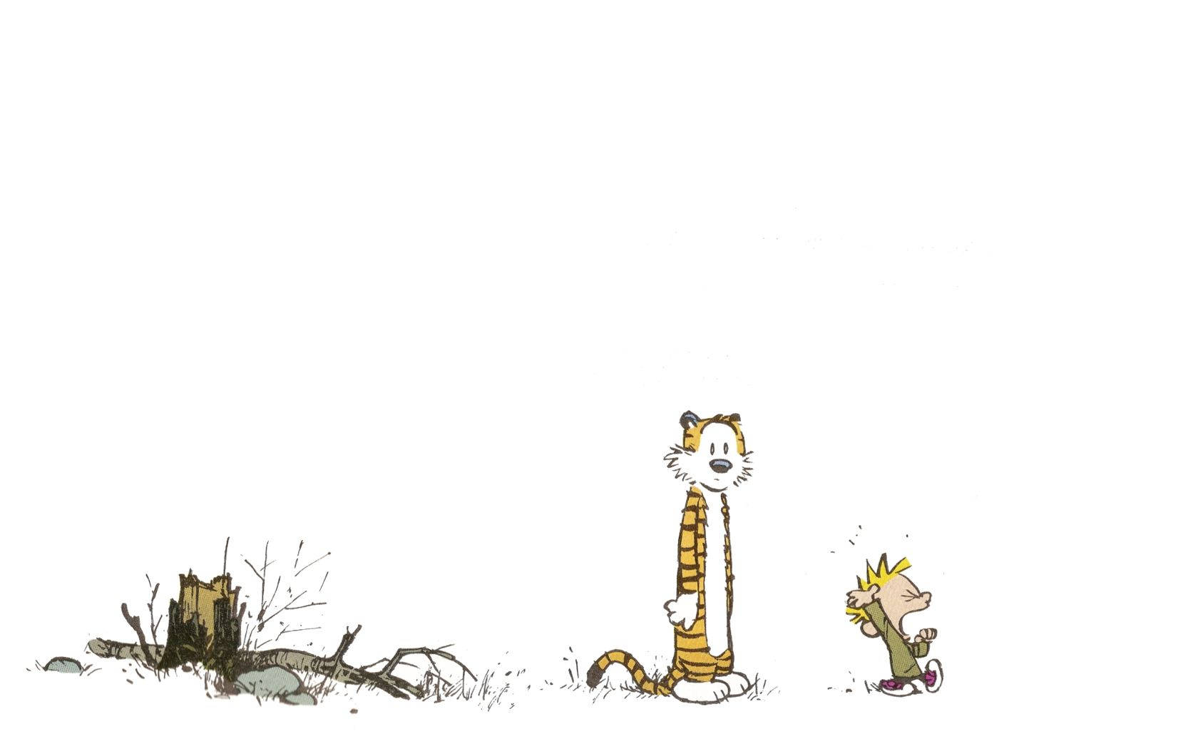 Calvin And Hobbes, tiger friend, tree stump, HD Desktop Wallpaper