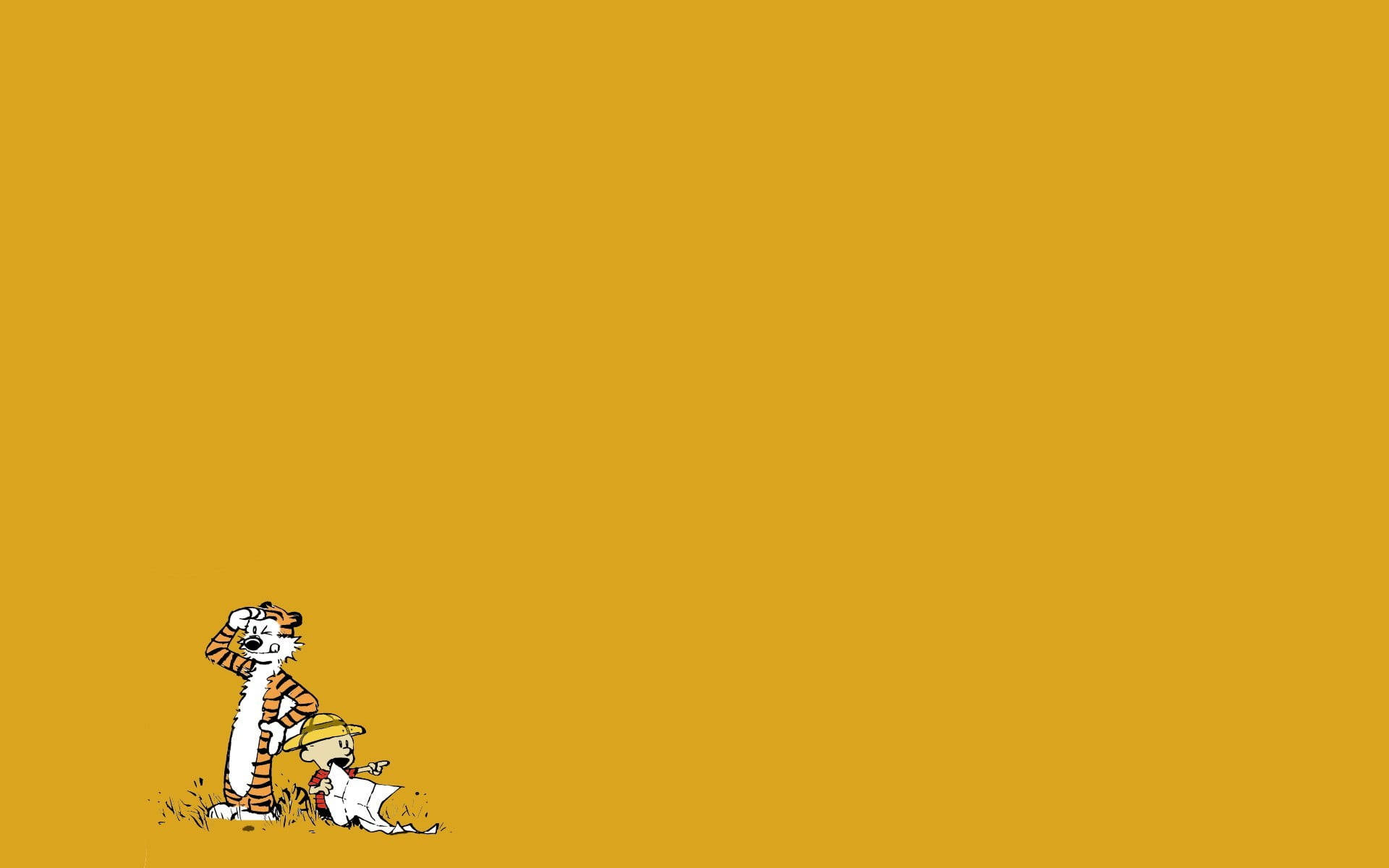 Calvin And Hobbes, mustard yellow, cartoon characters, Full HD Desktop Wallpaper