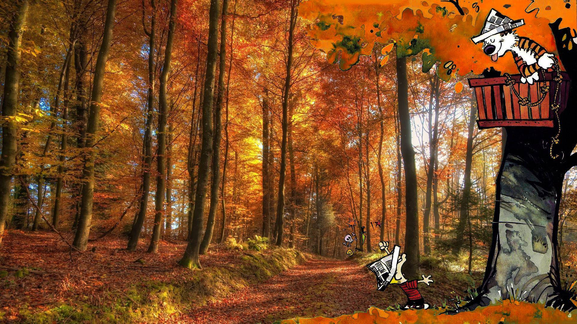 Calvin And Hobbes, forest, treehouse, Full HD Desktop Wallpaper