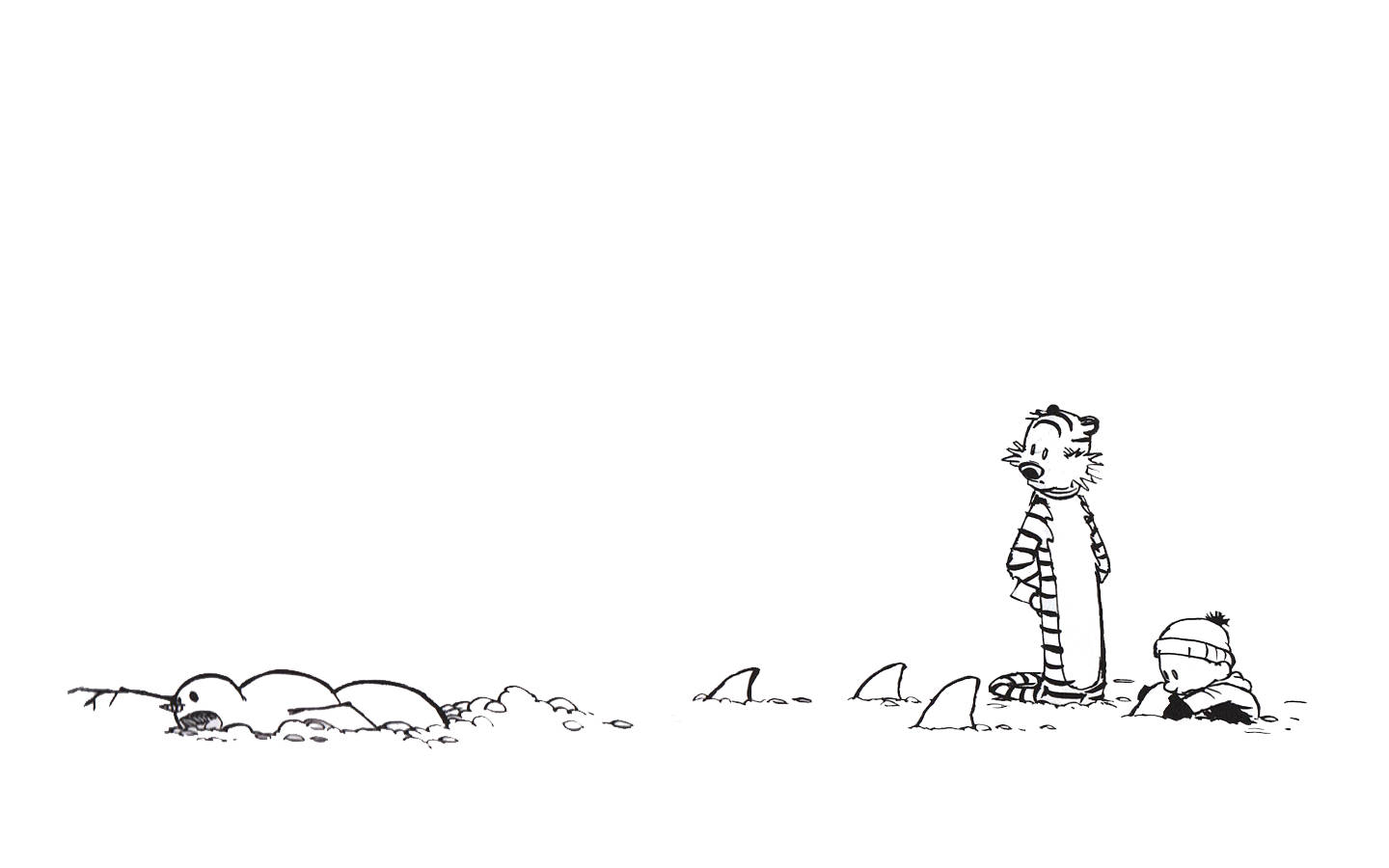 Calvin And Hobbes, snowman, black and white line art, HD Desktop Wallpaper