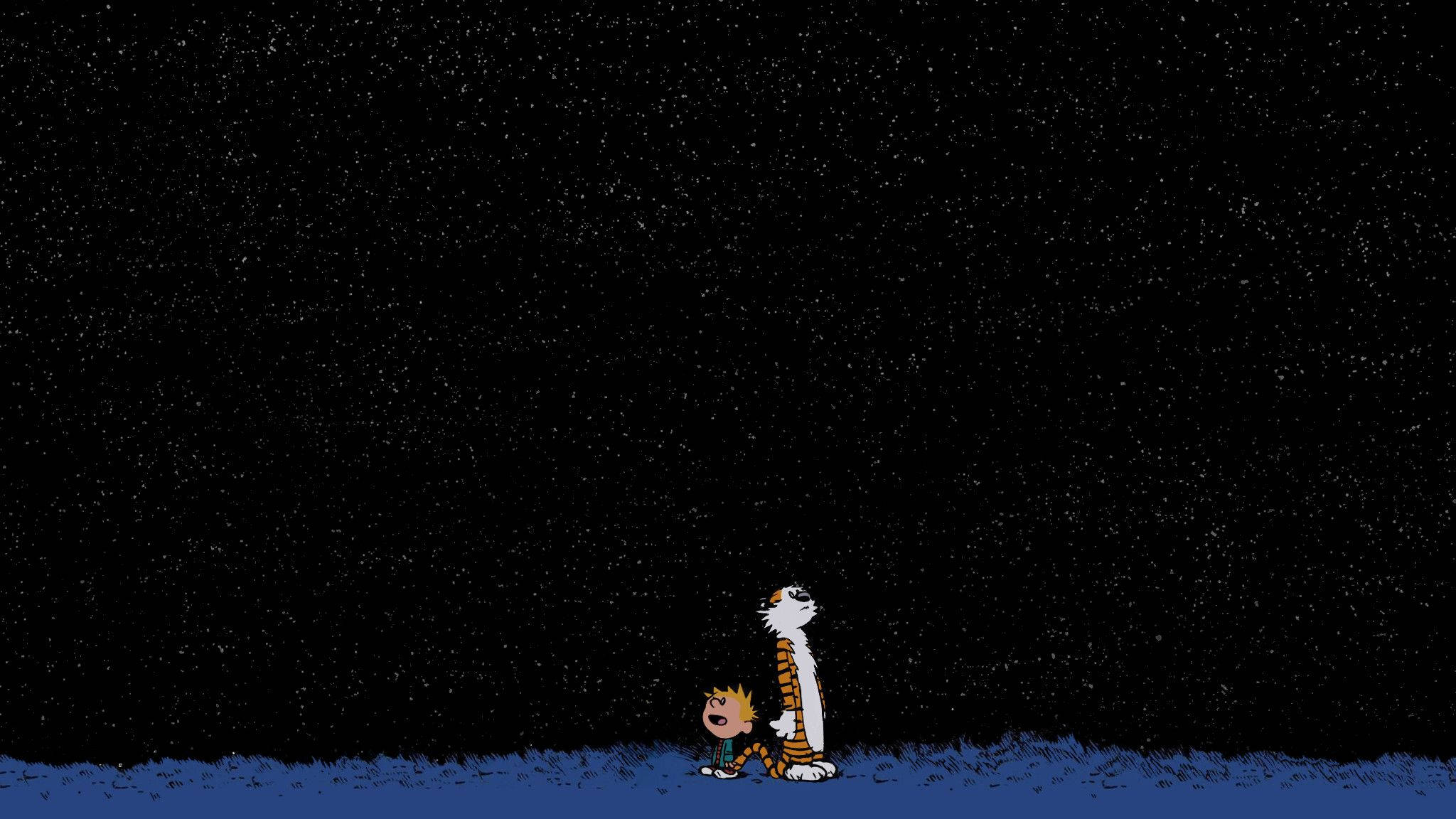 Calvin And Hobbes, starry night sky, deep blue, Full HD Desktop Wallpaper