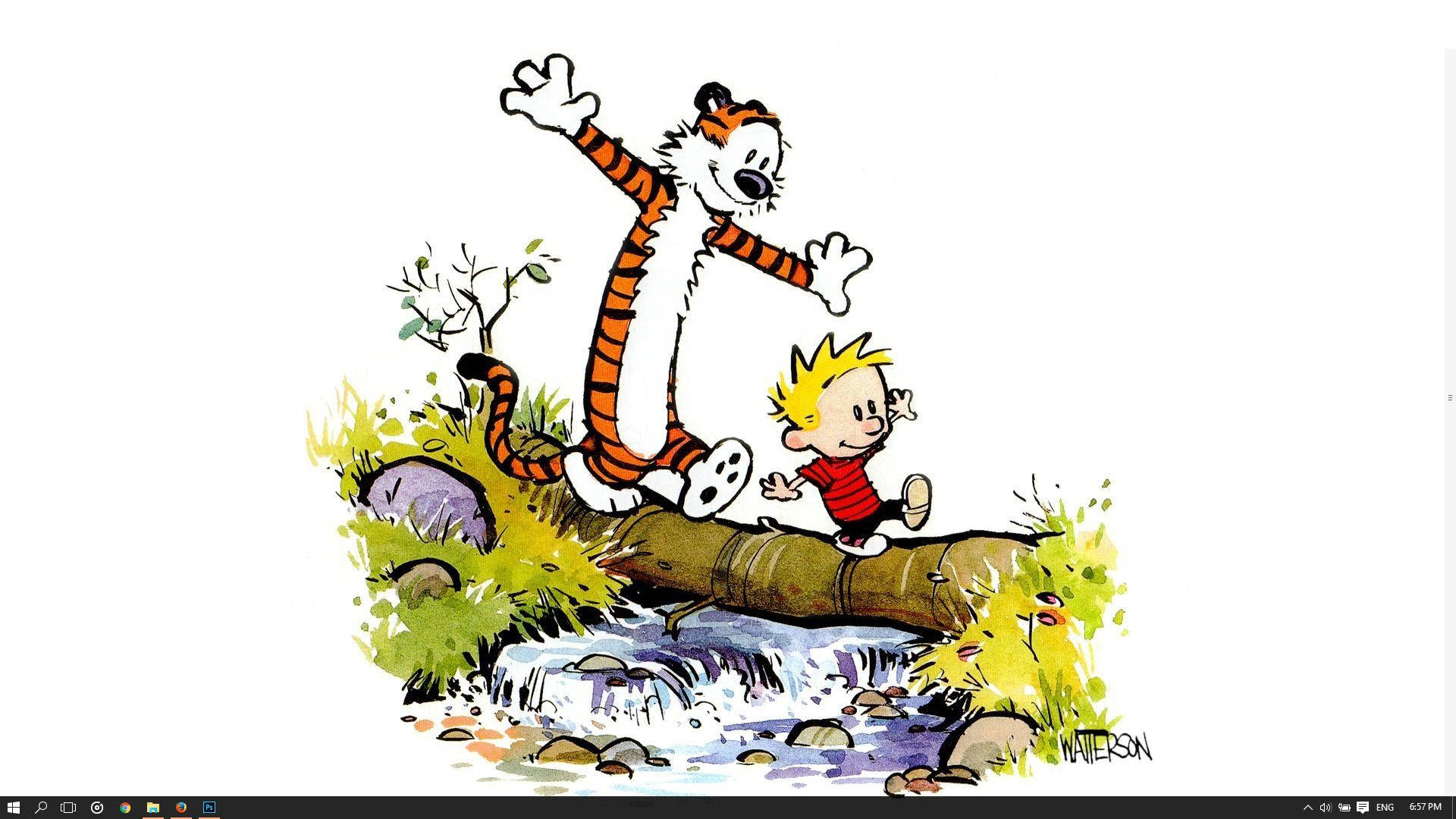 Calvin And Hobbes, log, babbling brook, Full HD Desktop Wallpaper