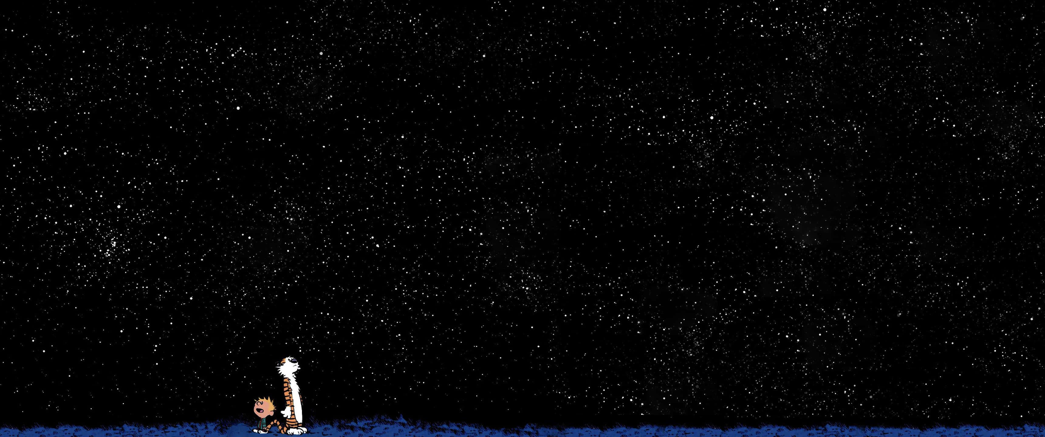 Calvin And Hobbes, starry night sky, twinkling stars, 2K Desktop Wallpaper