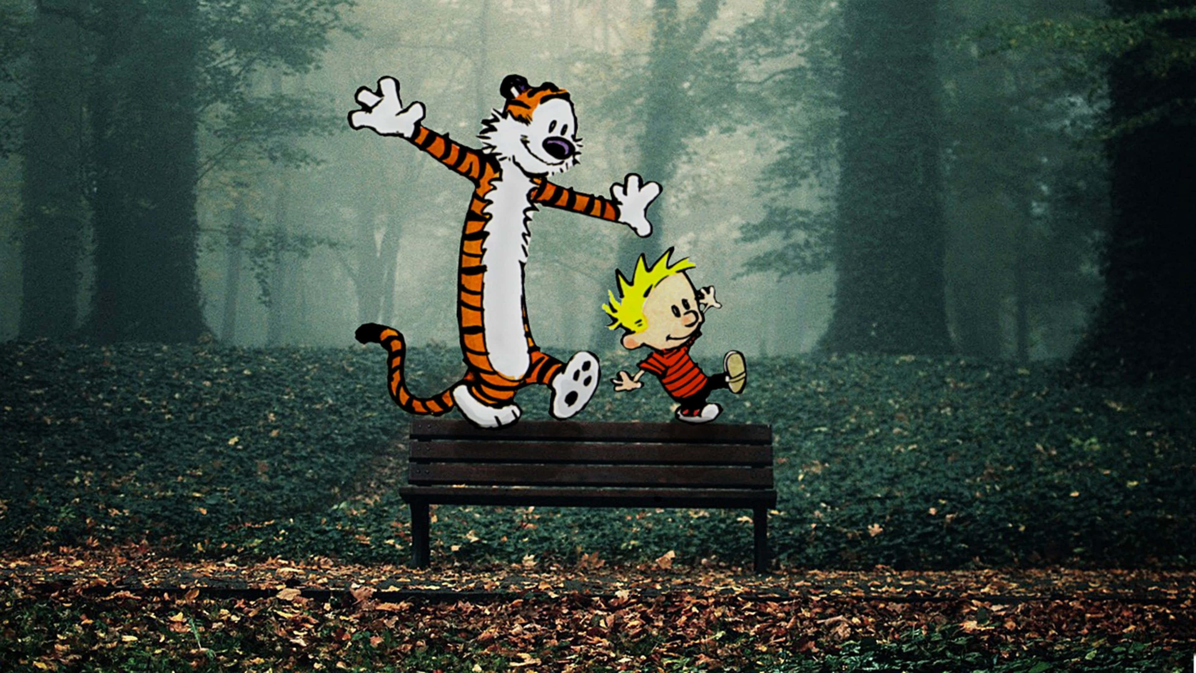 Calvin And Hobbes, 4K, autumn forest, 4K Desktop Wallpaper