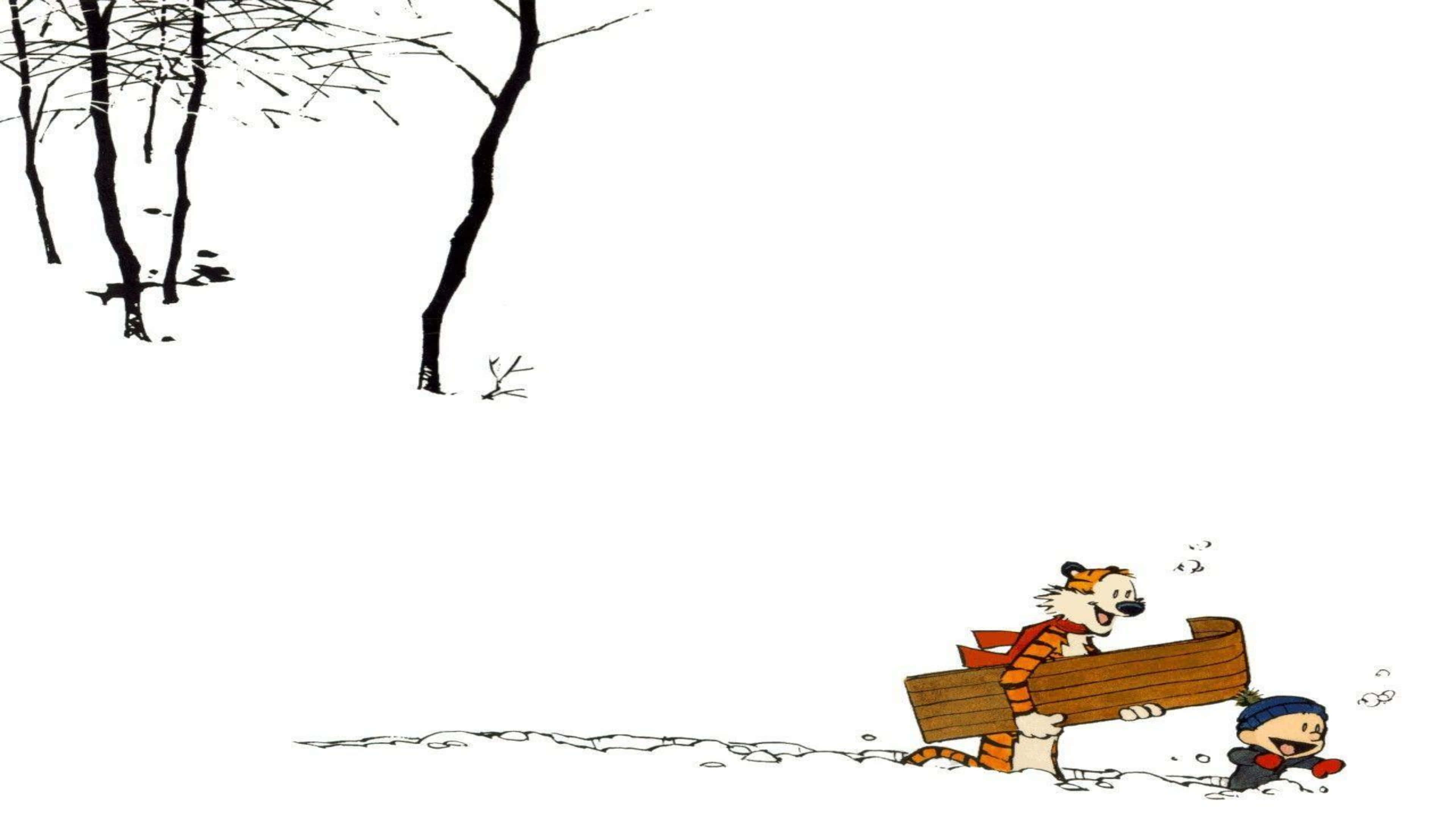 Calvin And Hobbes, 4K, snowy hill, 4K Desktop Wallpaper