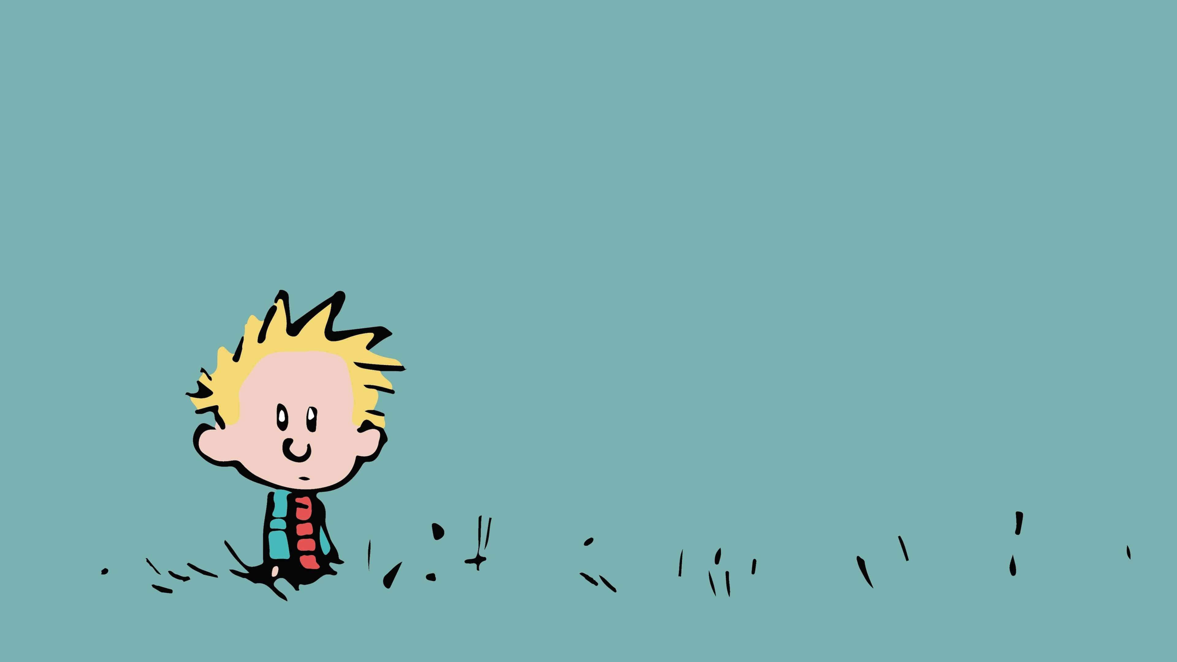 Calvin And Hobbes, spiky blonde hair, striped scarf, 4K Desktop Wallpaper