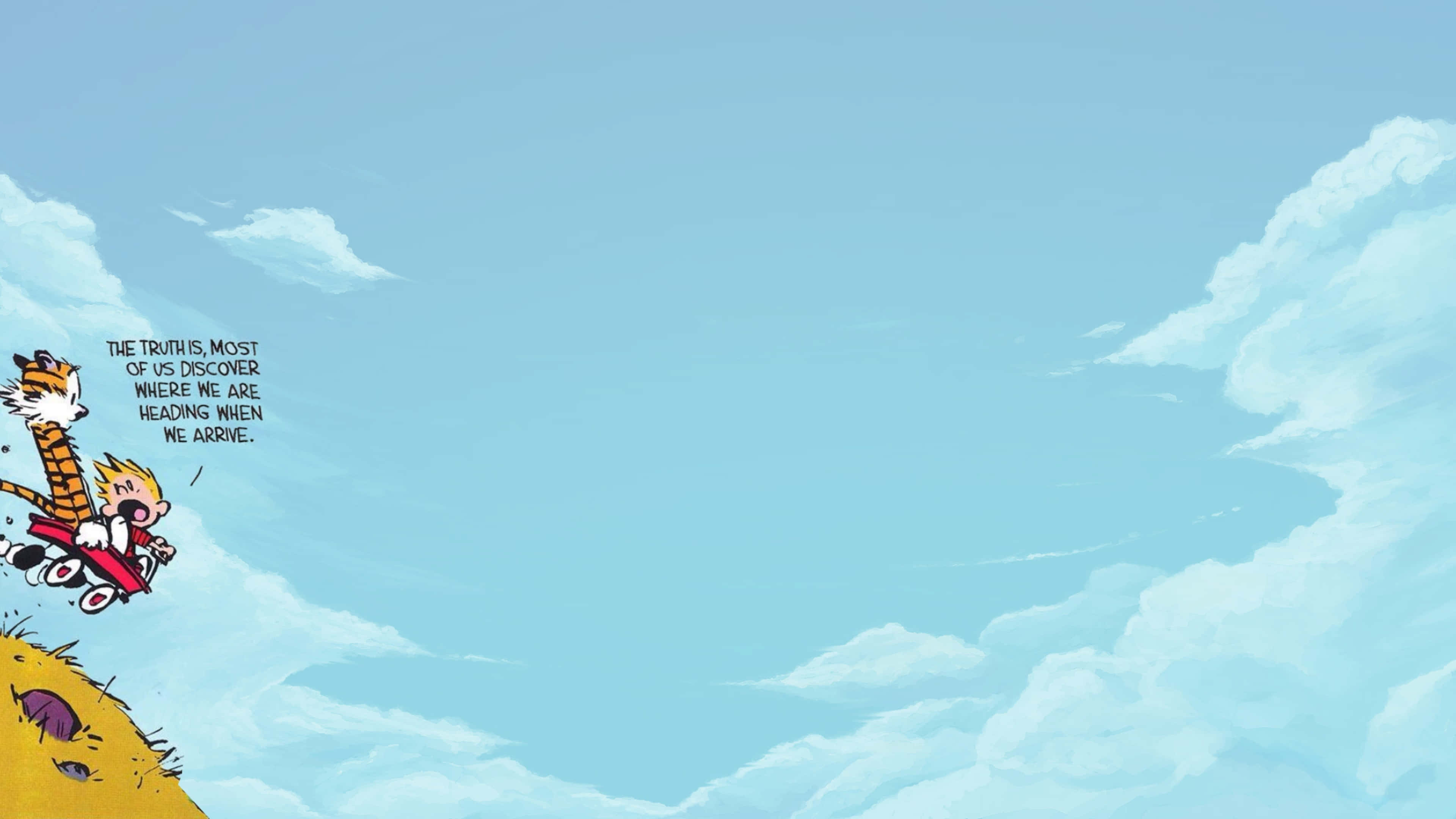 Calvin and Hobbes, red wagon, blue sky, 4K Desktop Wallpaper