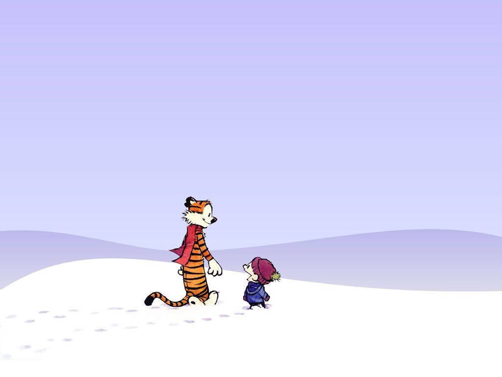 Calvin And Hobbes, snowy landscape, soft purple sky, SD Desktop Wallpaper