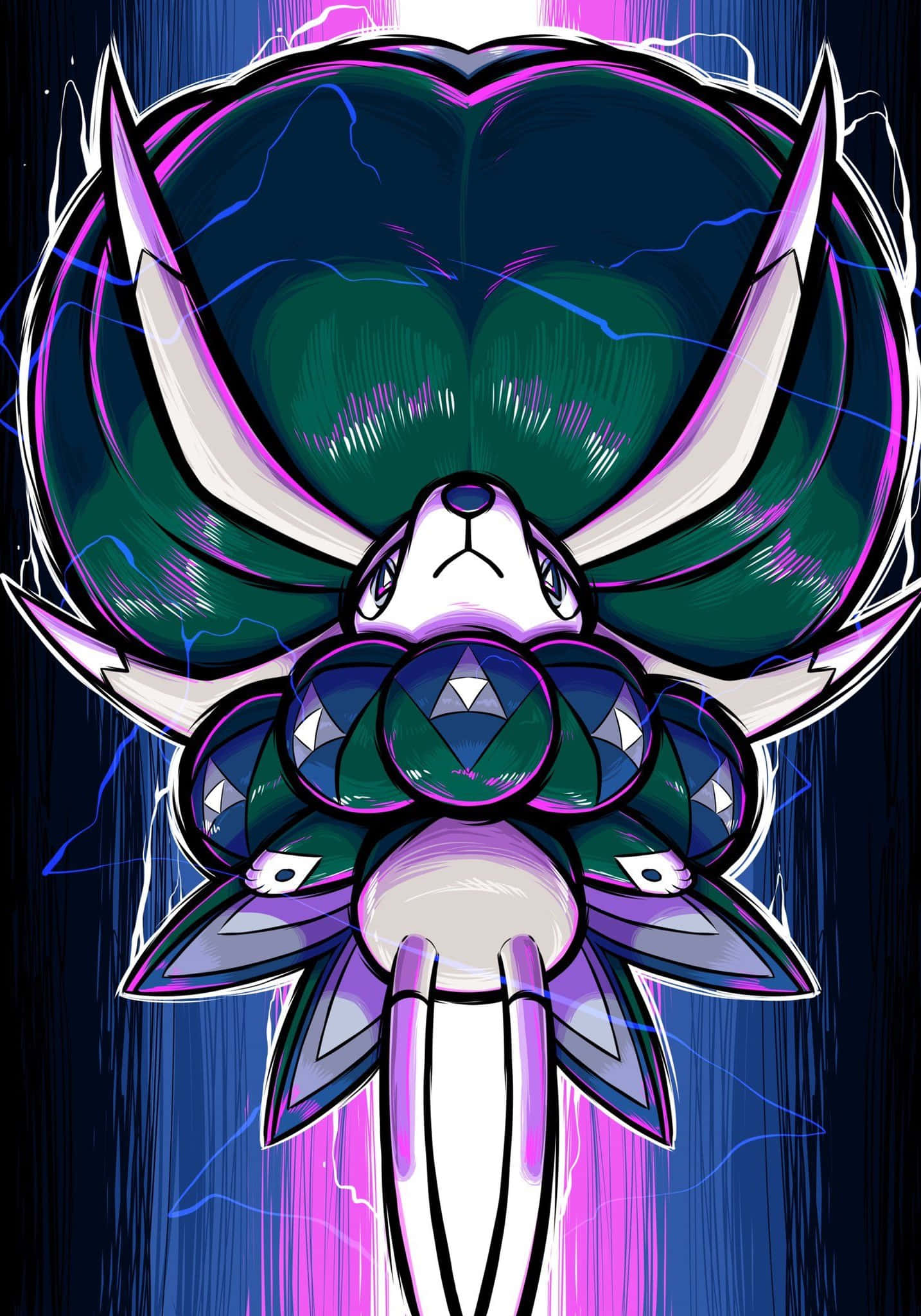 Calyrex, purple glow, green and purple energy wings, Full HD Phone Wallpaper