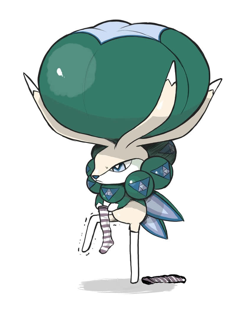 Calyrex, chibi-style anime character, large green head, SD Phone Wallpaper