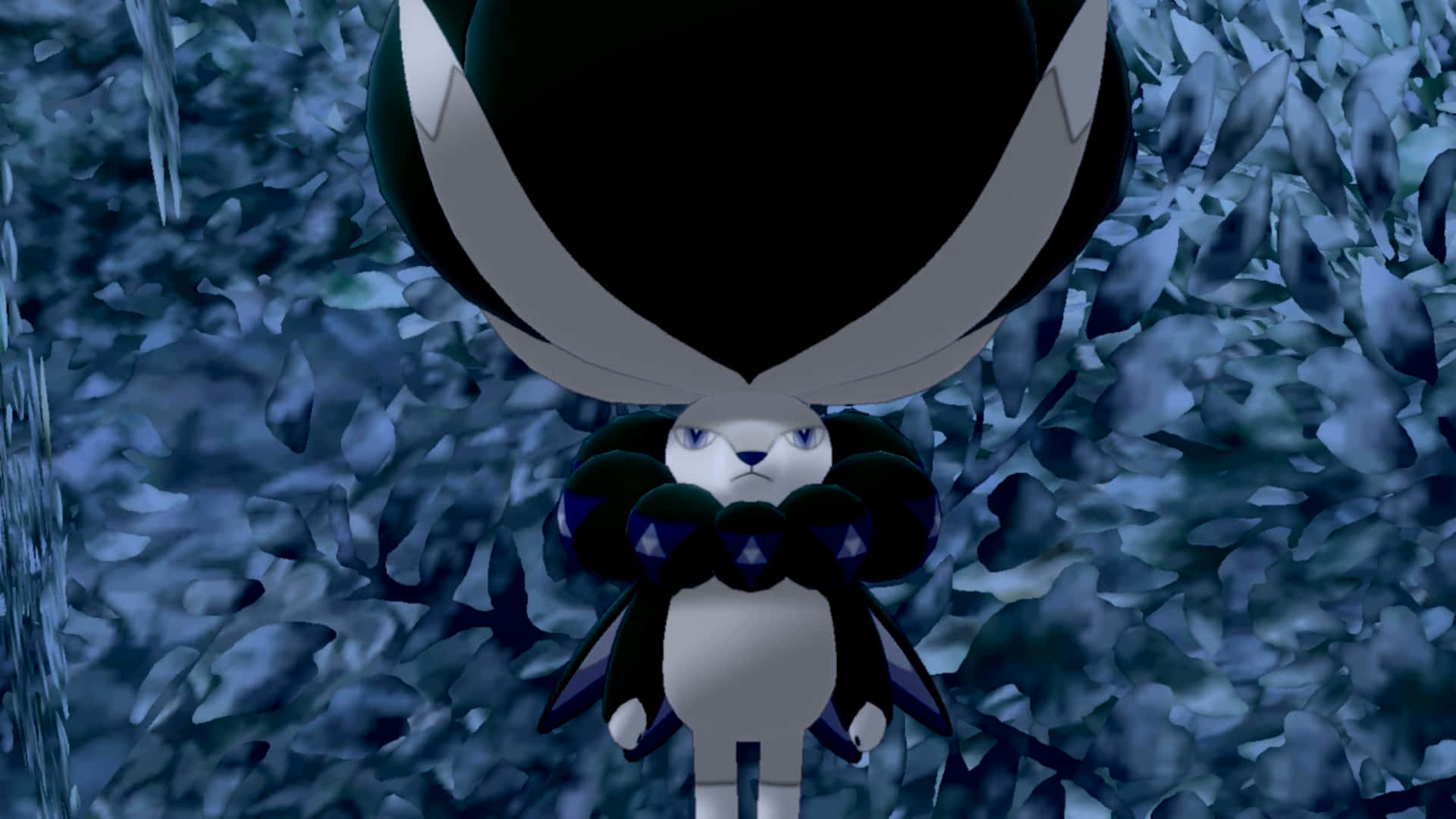 Calyrex, white rabbit-like Pokémon, large black and white headpiece, Full HD Desktop Wallpaper