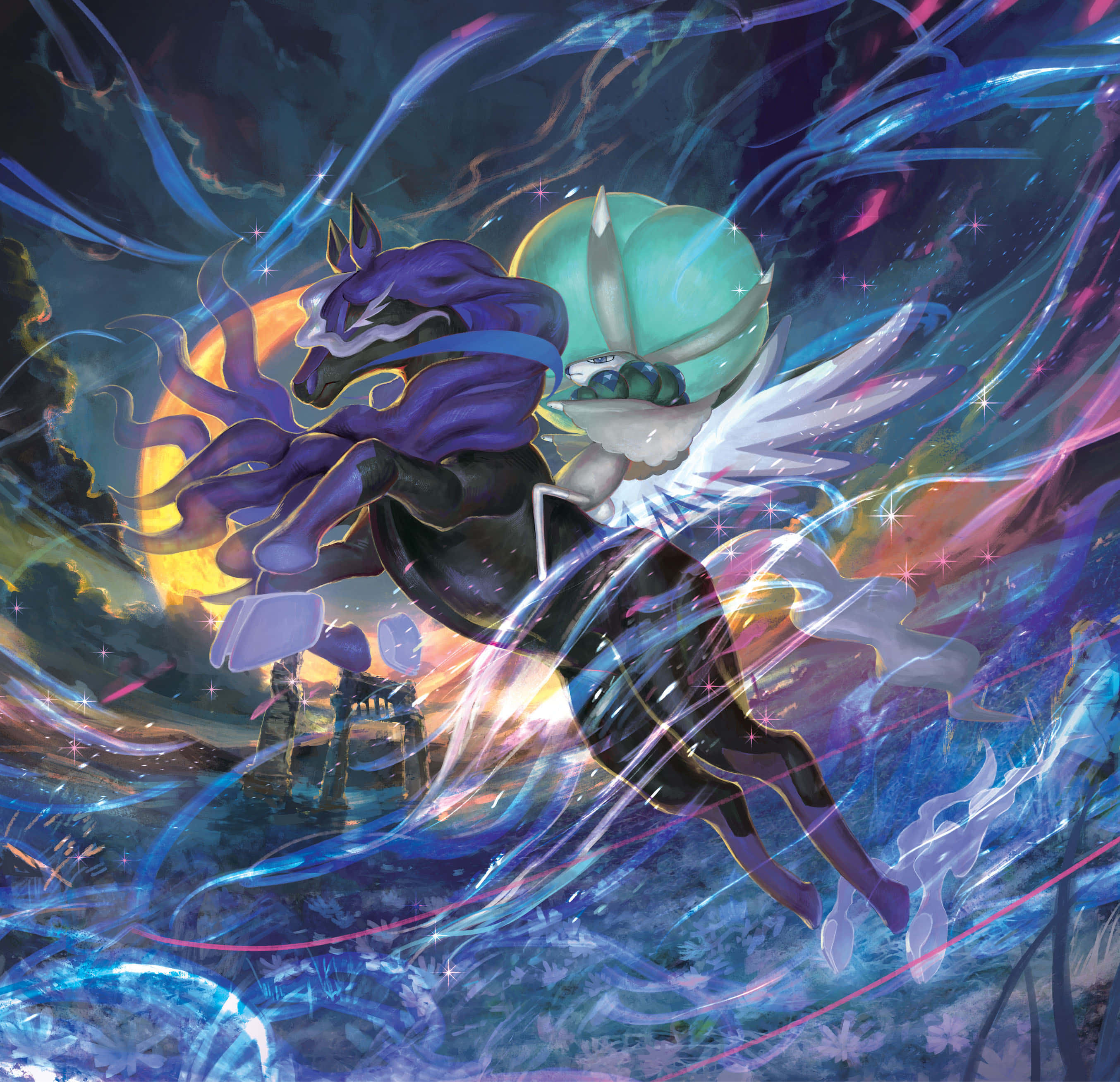Calyrex, purple horse, glowing wings, 2K Desktop Wallpaper