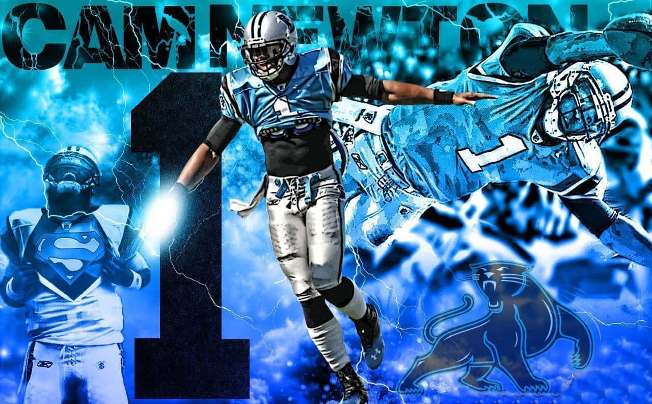 Cam Newton, blue uniform, lightning effects, HD Desktop Wallpaper
