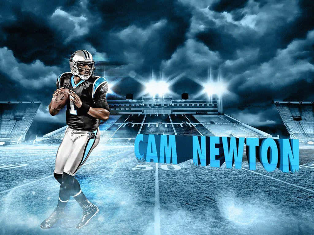 Cam Newton, black and blue uniform, stadium lights, SD Desktop Wallpaper