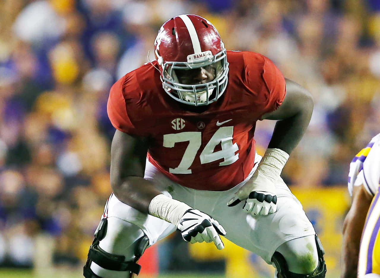 Cam Robinson, Alabama football player, red jersey number 74, HD Desktop Wallpaper