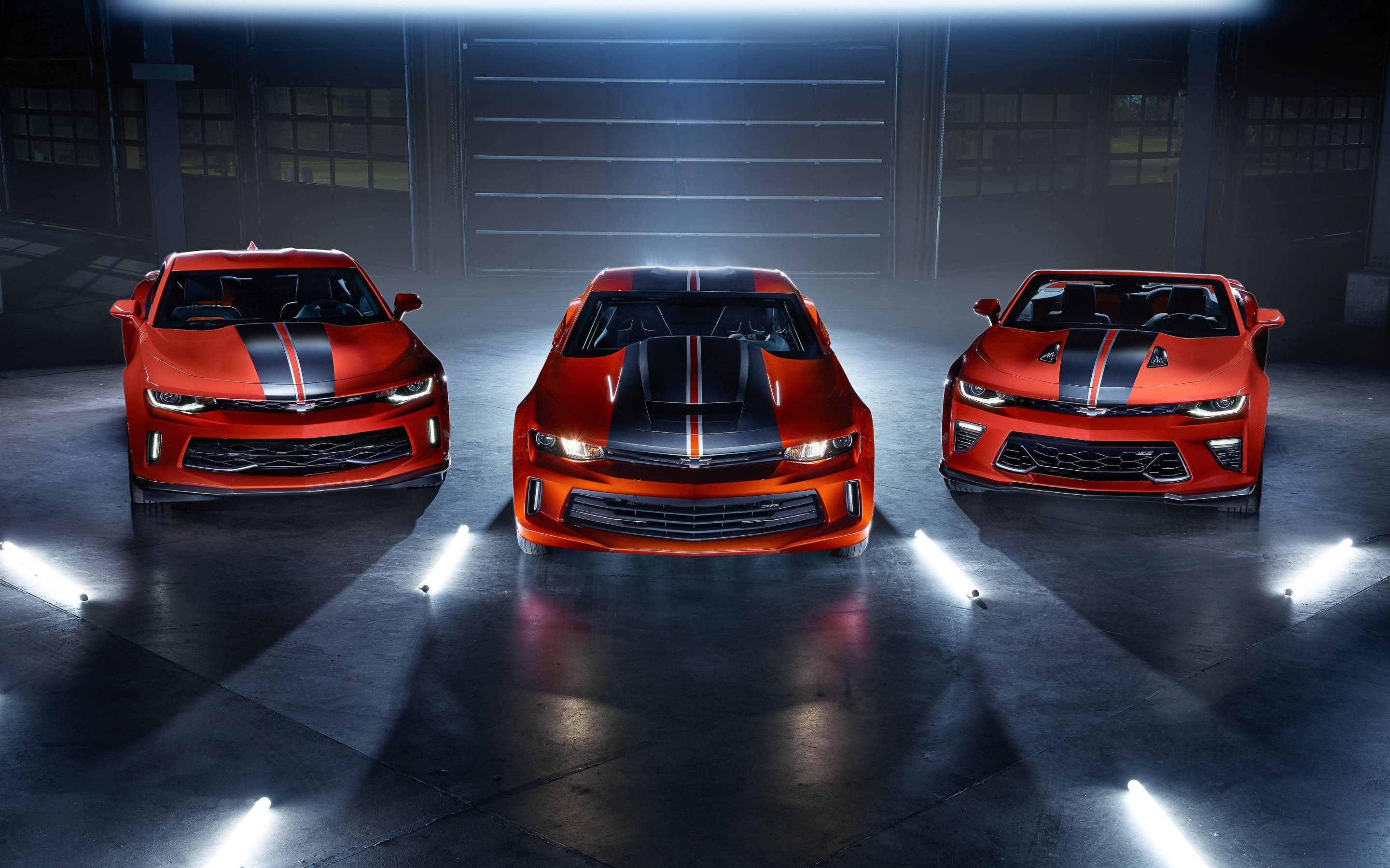 Camaro, red, black racing stripes, 2K Desktop Wallpaper