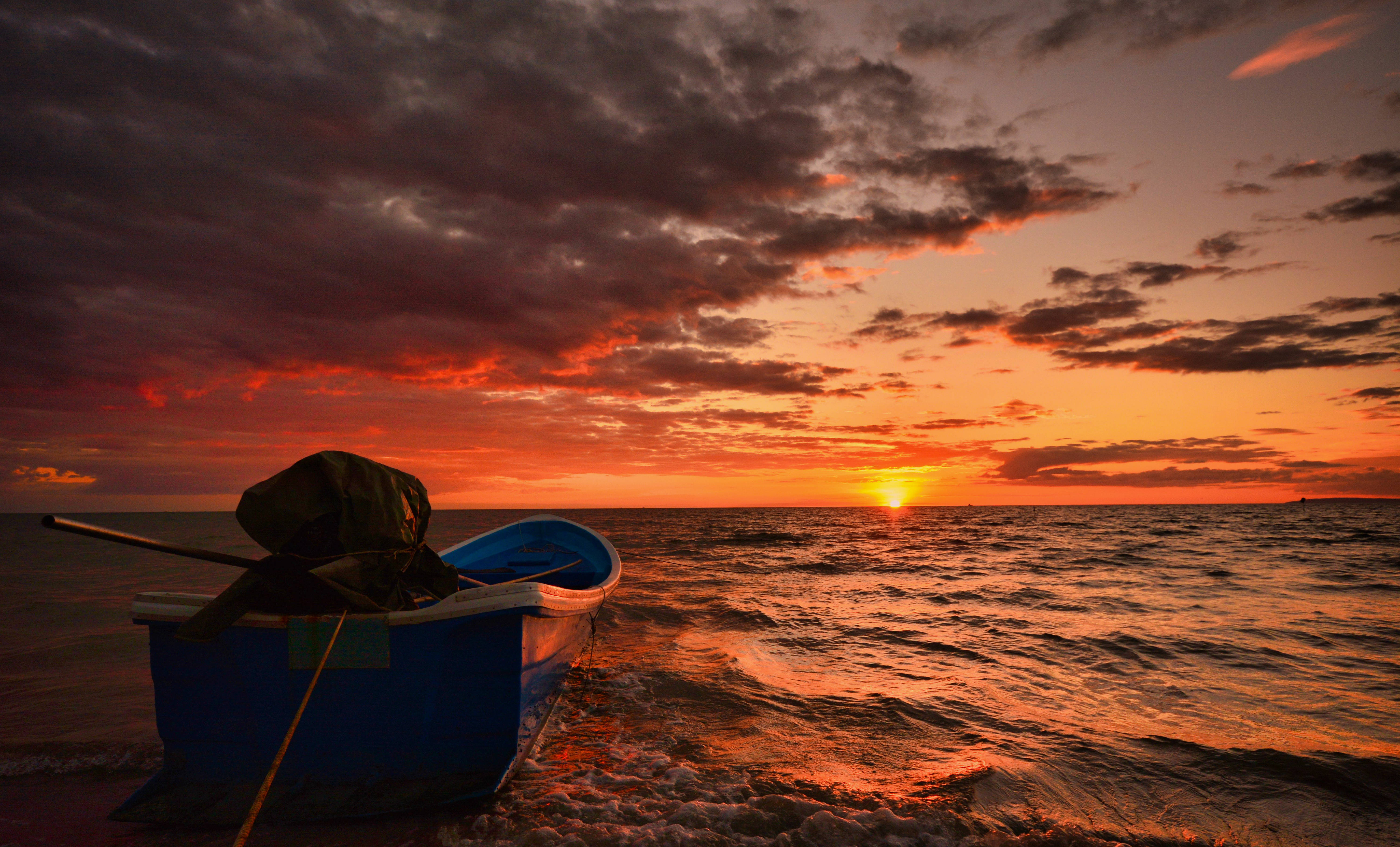 Cambodia, boat, sunset, 5K Desktop Wallpaper