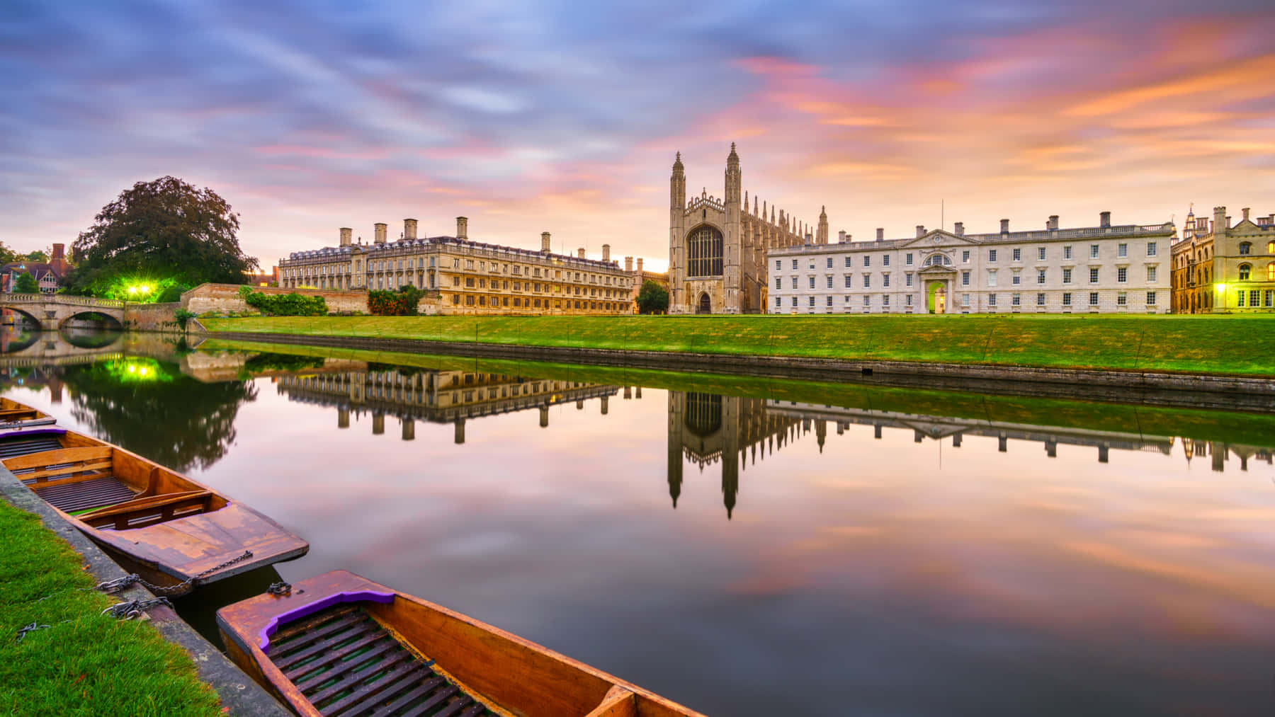 Cambridge University, twilight, historic buildings, HD Desktop Wallpaper