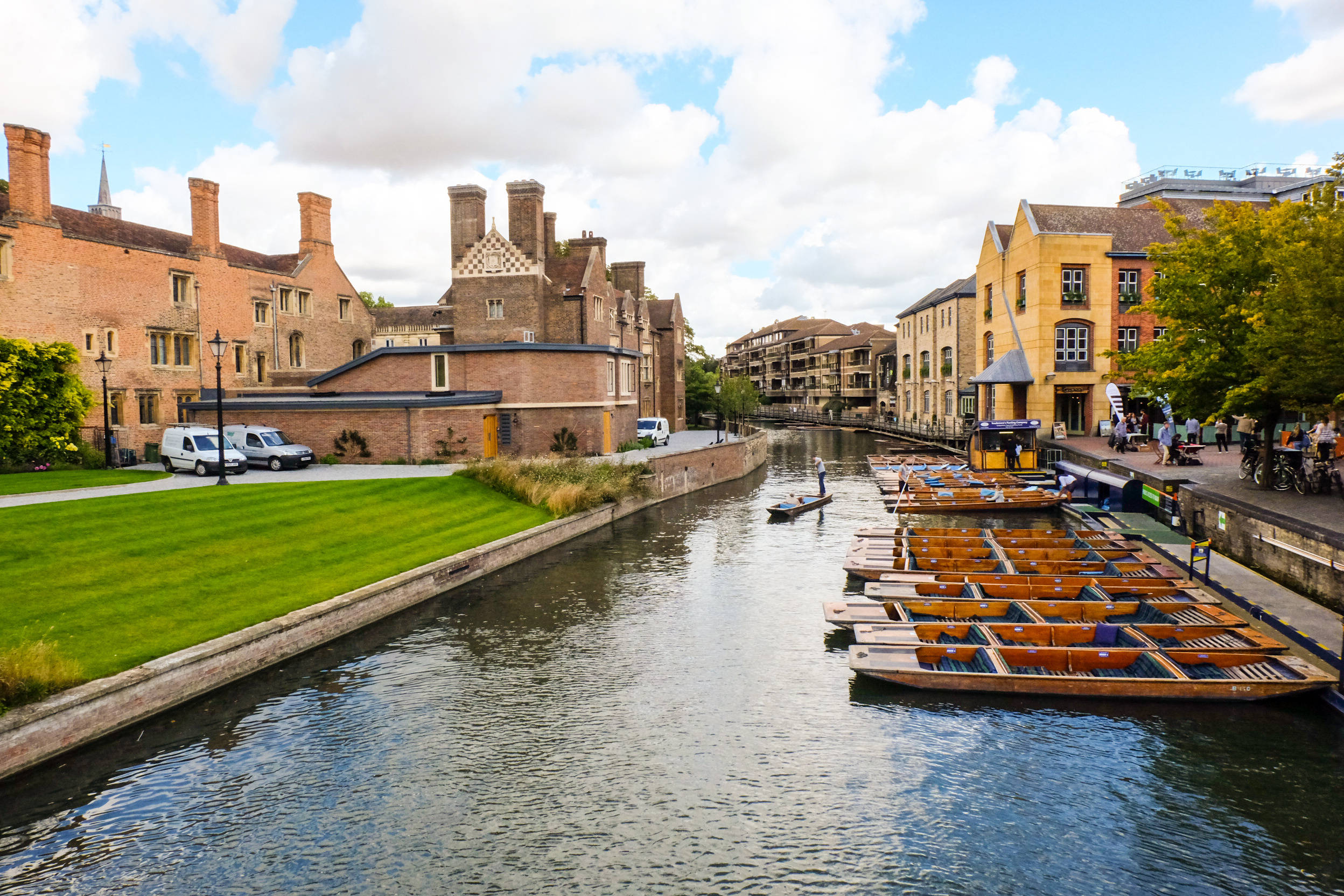 Cambridge, canal, historic brick buildings, Full HD Desktop Wallpaper