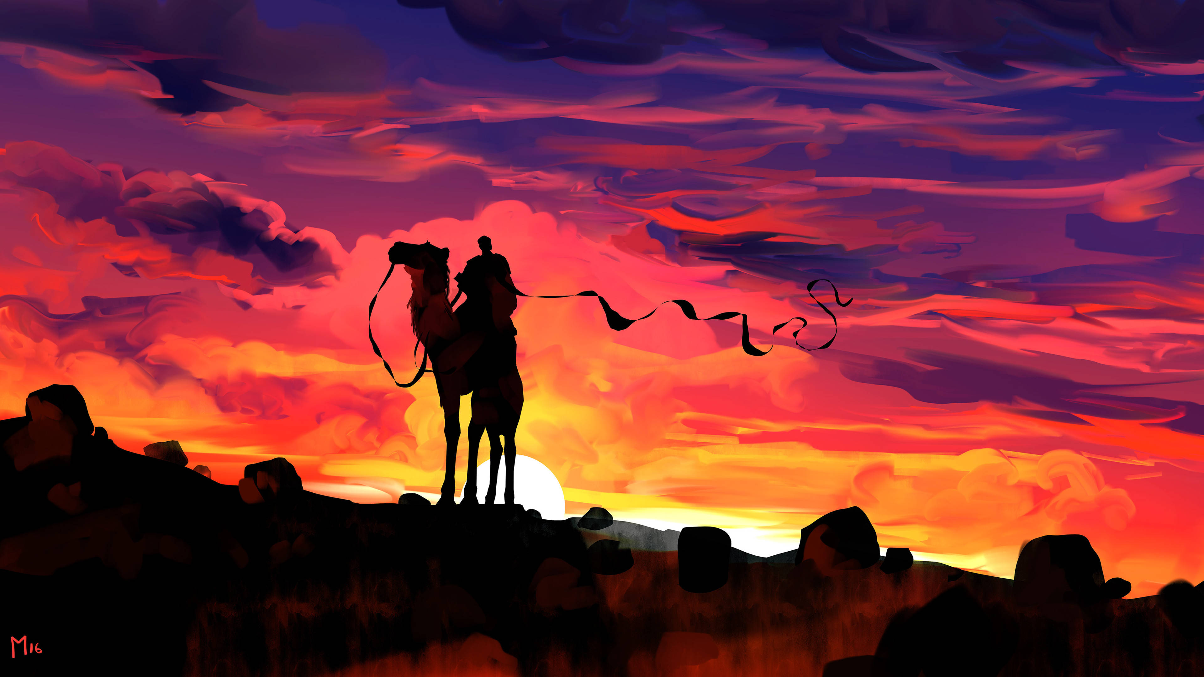 camel, sunset, silhouetted, 4K Desktop Wallpaper