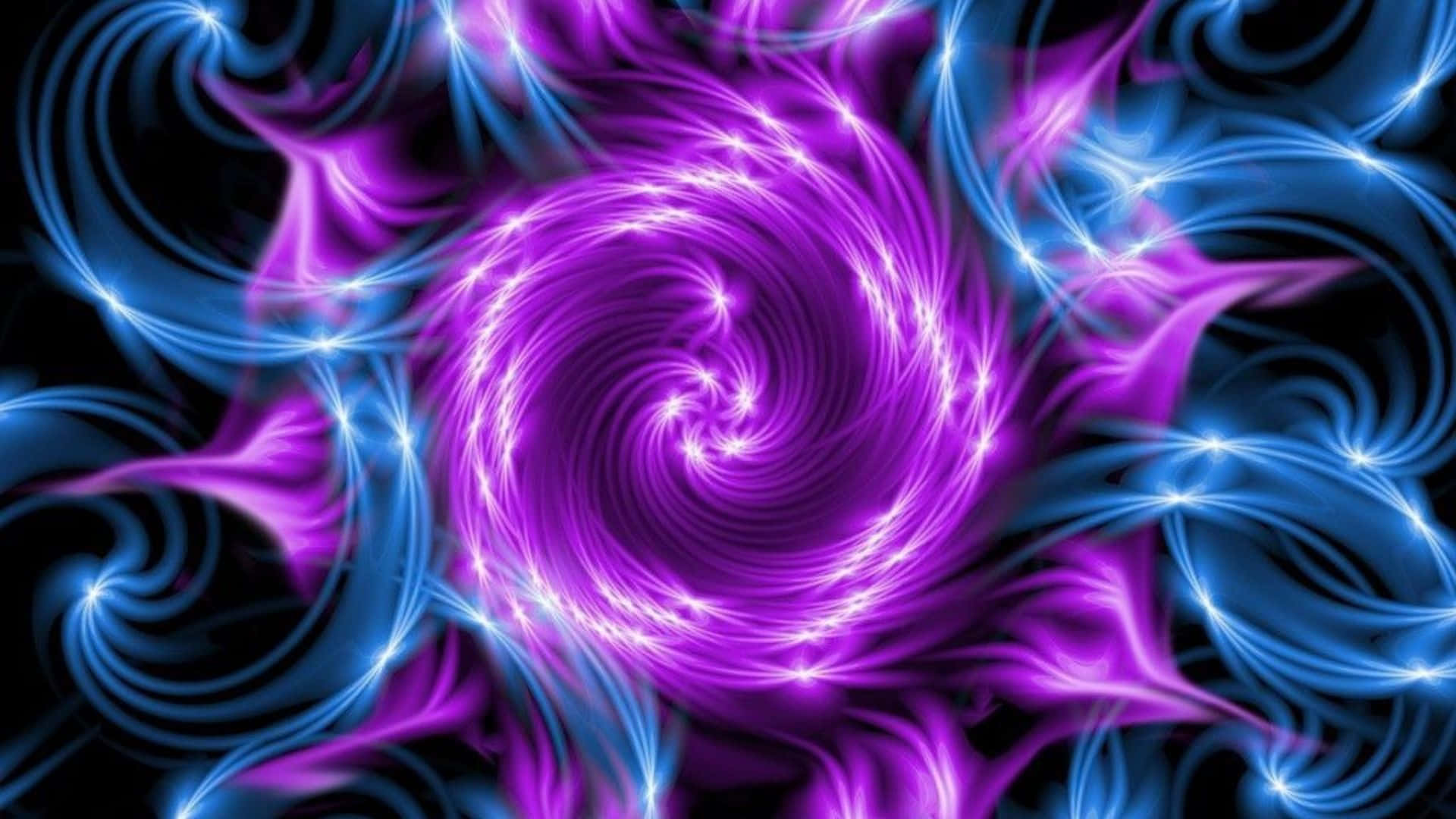 Vibrant purple and blue fractal swirls, black background, glowing star-like points, Full HD Desktop Wallpaper