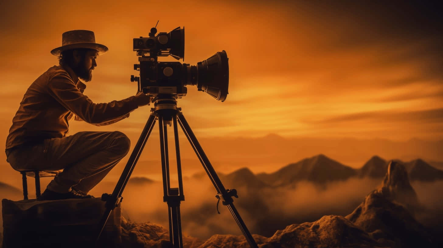 vintage film camera, tripod, bearded man, HD Desktop Wallpaper