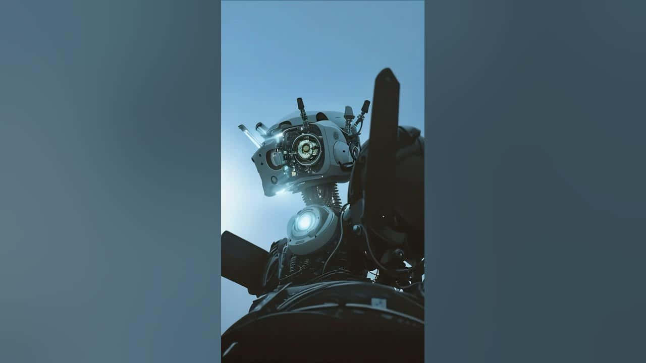 robotic cameraman, glowing eyes, mechanical limbs, HD Desktop Wallpaper
