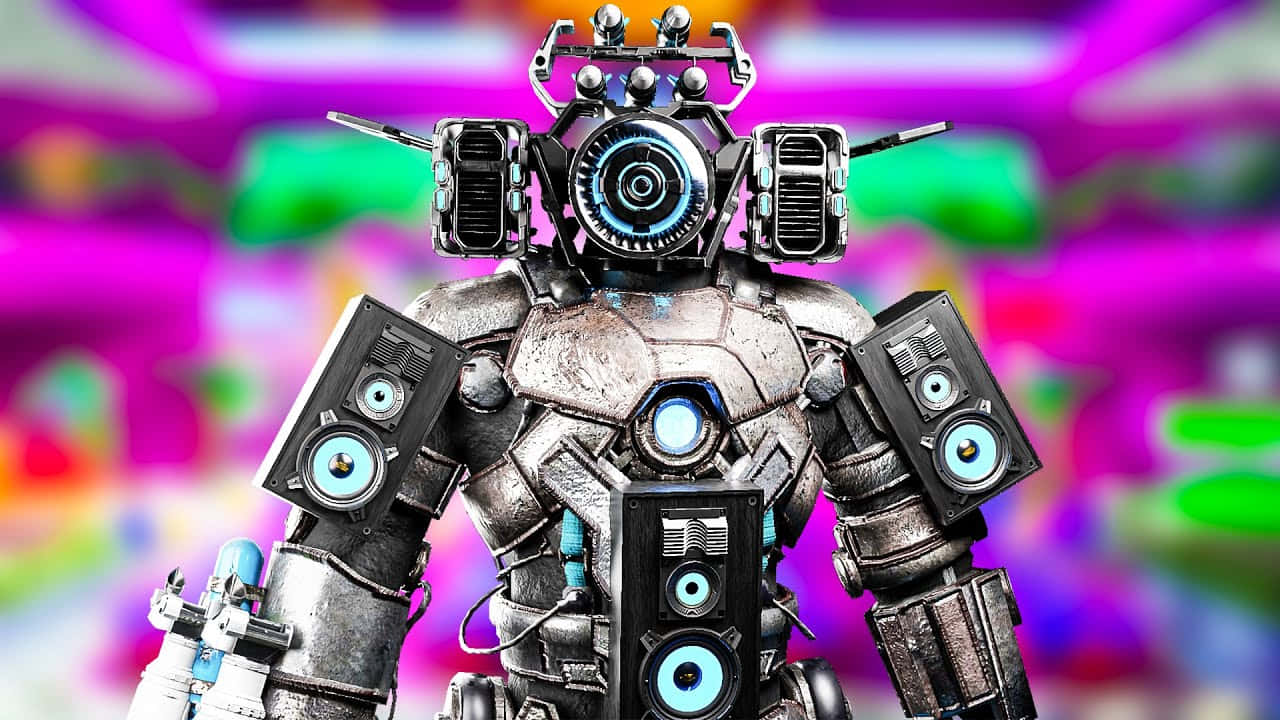 futuristic robot cameraman, glowing blue speakers, rugged metallic robot, HD Desktop Wallpaper