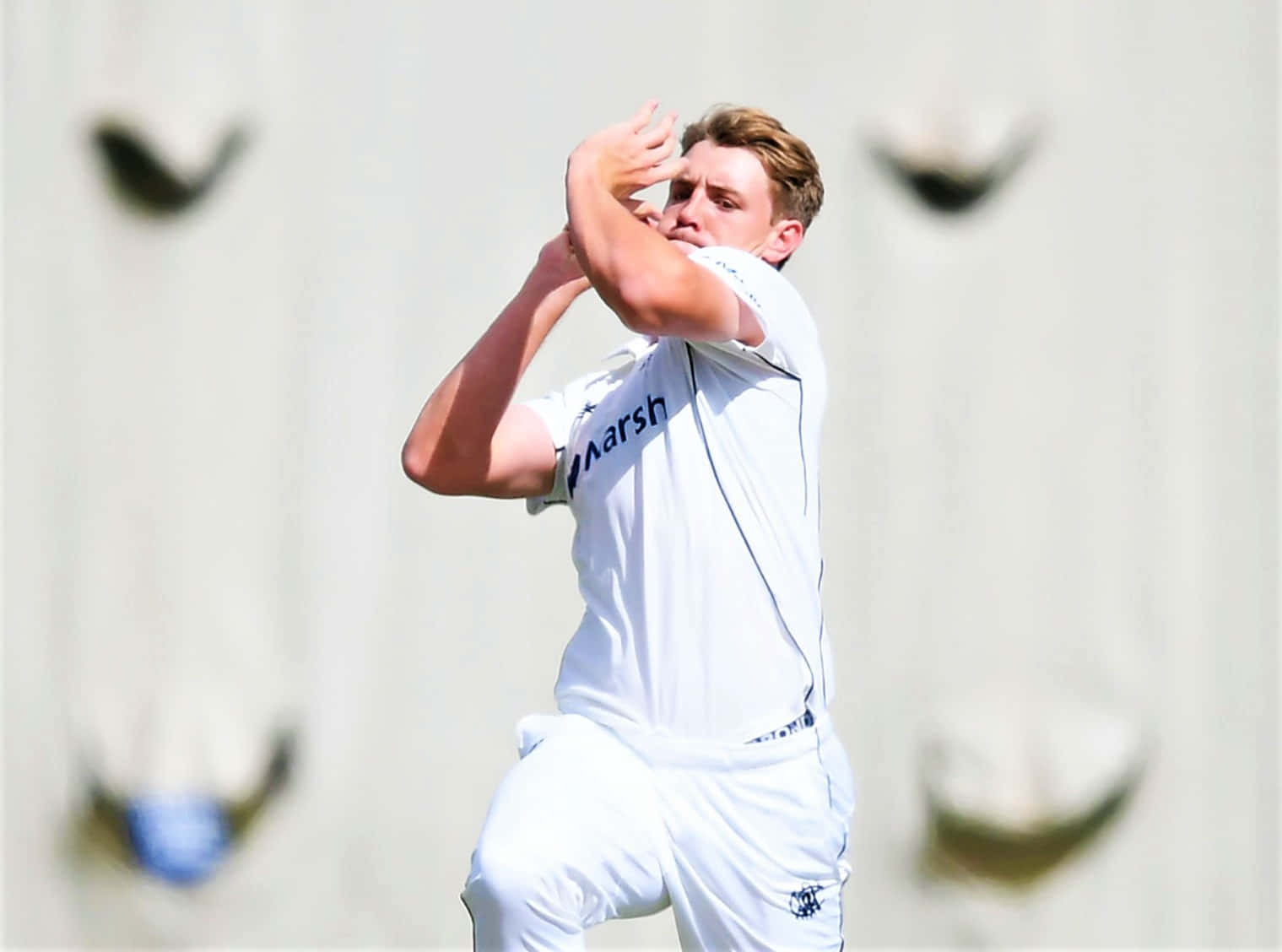 Cameron Green, cricket bowler, white uniform, HD Desktop Wallpaper