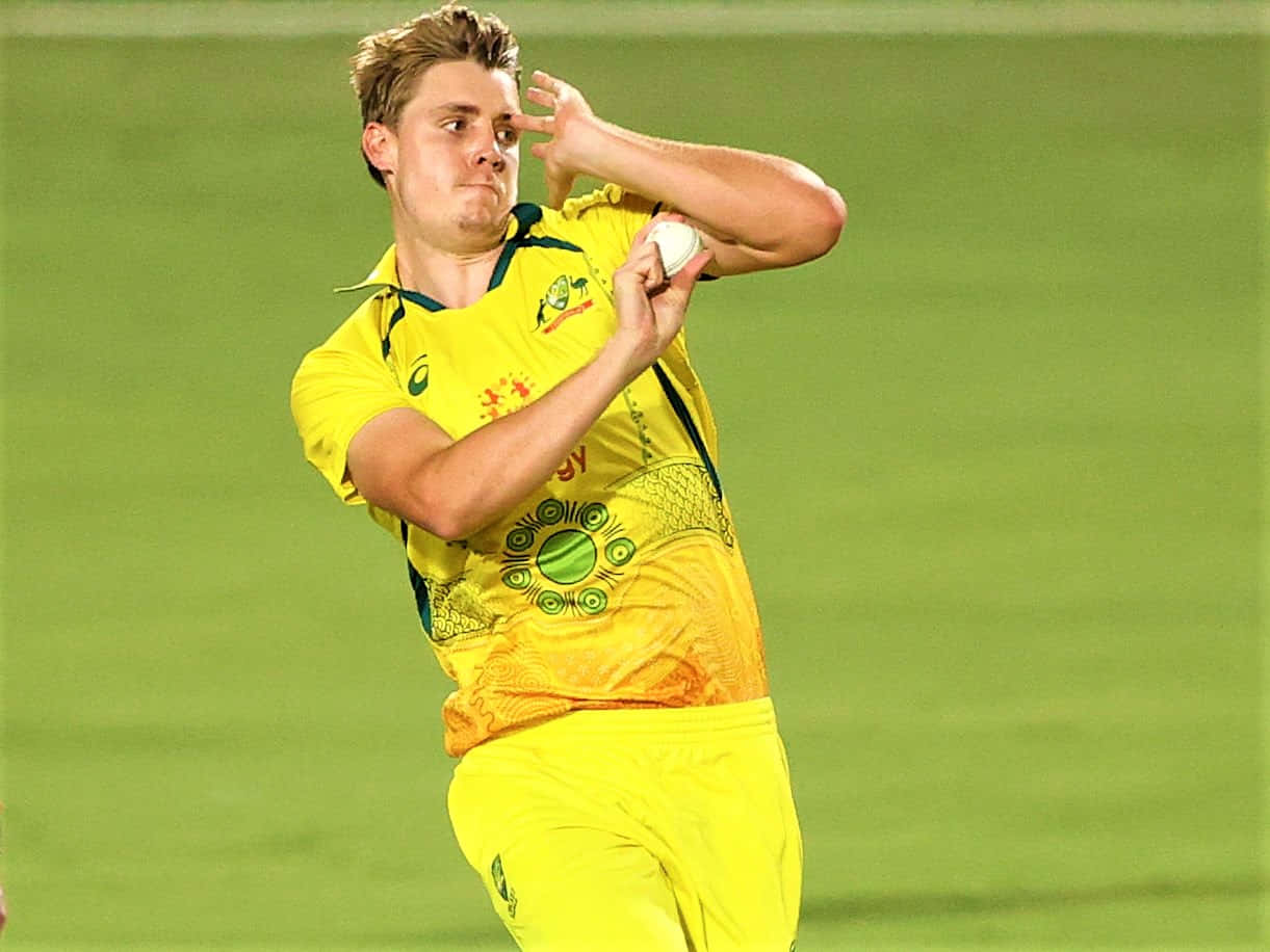 Cameron Green, yellow uniform, green field, SD Desktop Wallpaper