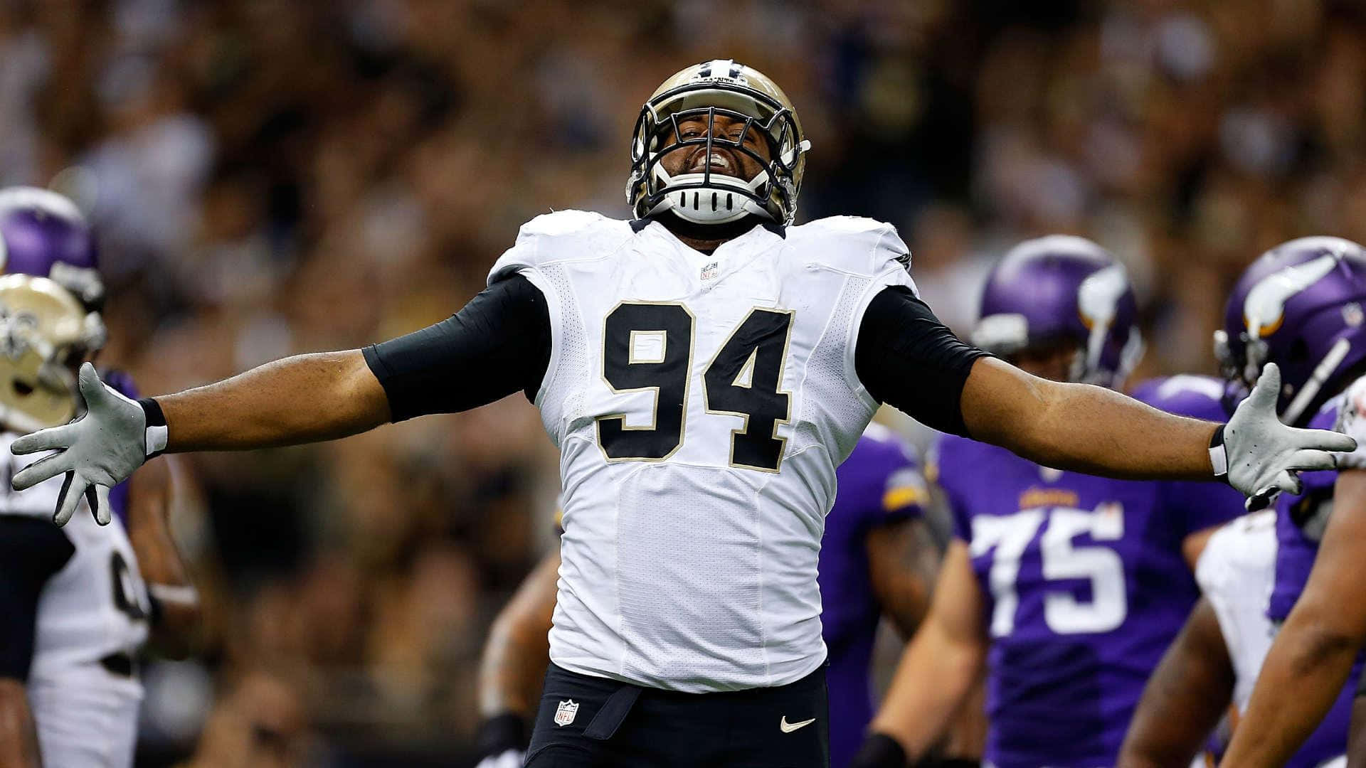 Cameron Jordan, number 94, white jersey, Full HD Desktop Wallpaper