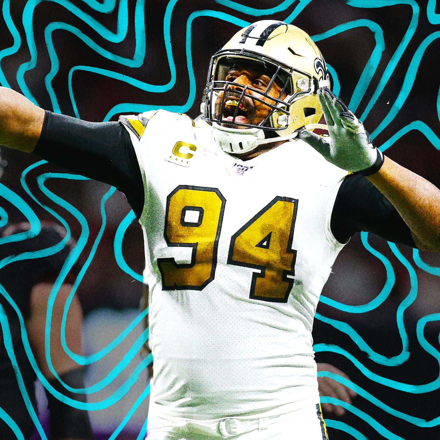 Cameron Jordan, number 94, white and gold uniform, HD Desktop Wallpaper
