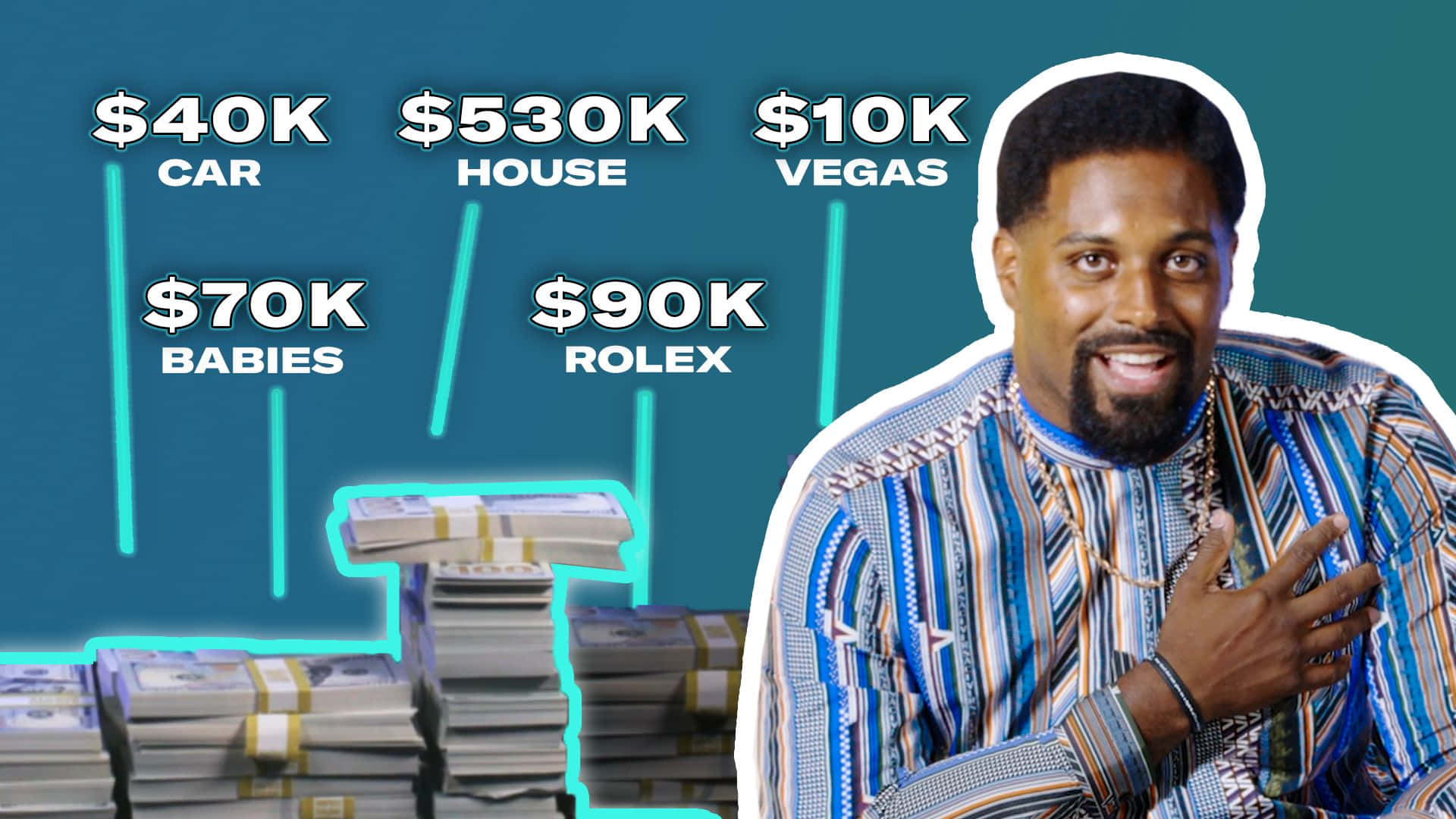 Cameron Jordan, patterned shirt, stacks of cash, Full HD Desktop Wallpaper